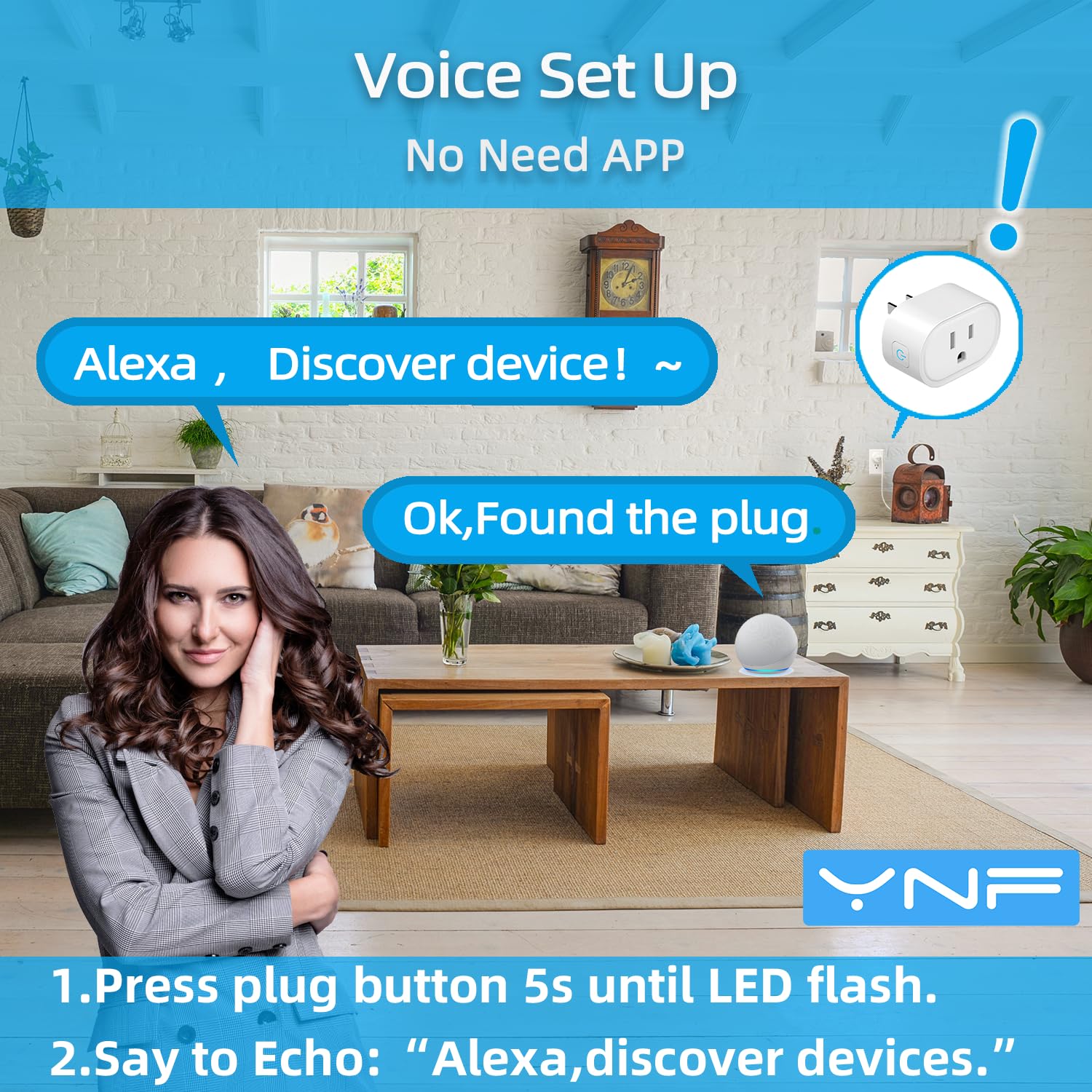 YNF Mini Smart Plug 4 Pack - Alexa Compatible, Voice Control, Remote Access, Timer & Scheduling, BLE Mesh - Perfect for Smart Home Automation, Office Devices & Holiday Lighting