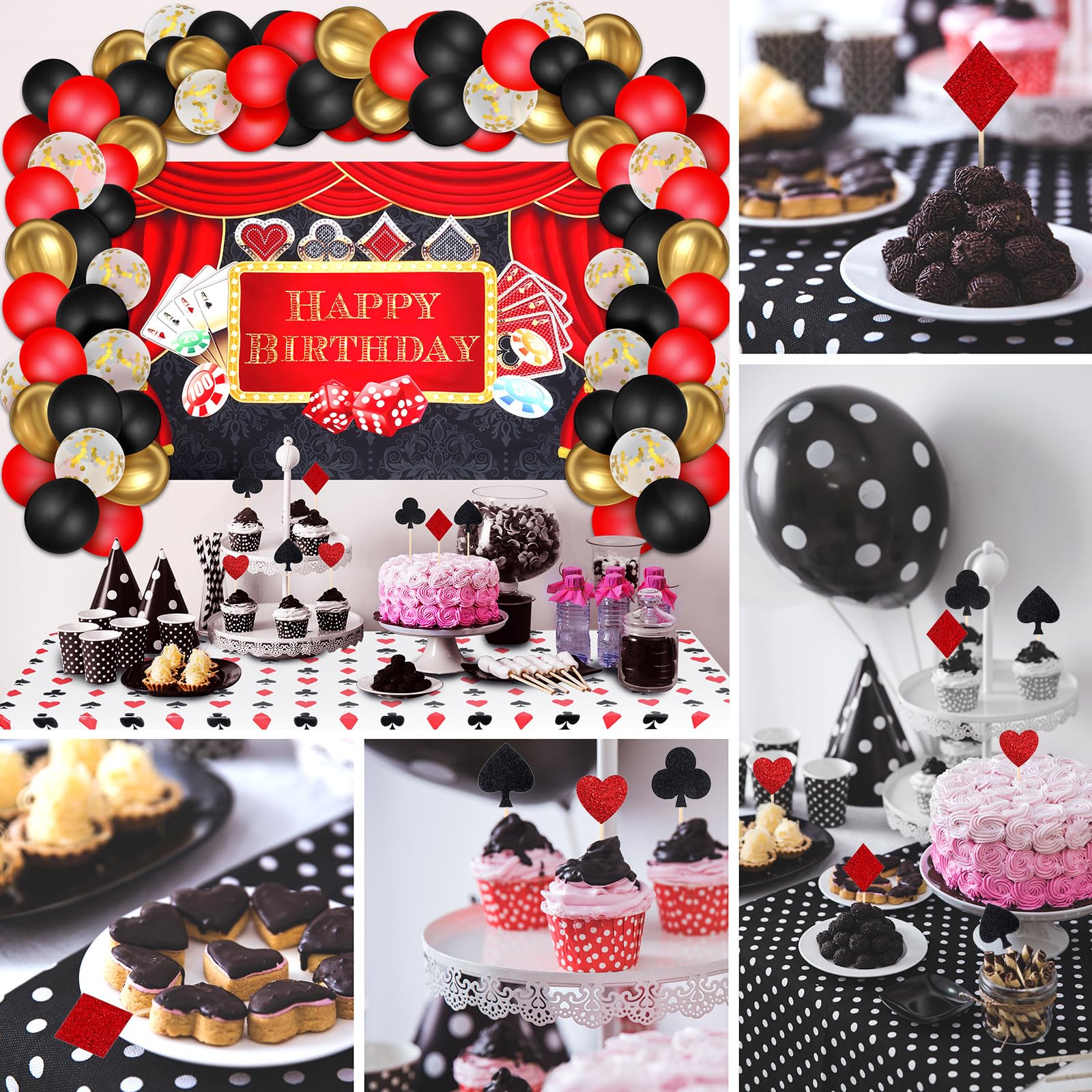 79-Piece Casino Theme Party Decorations Kit - Las Vegas Night Backdrop, Balloon Garland, Tablecloth, Cake Toppers & Foil Balloons for Casino Birthday, Bachelorette & Themed Events