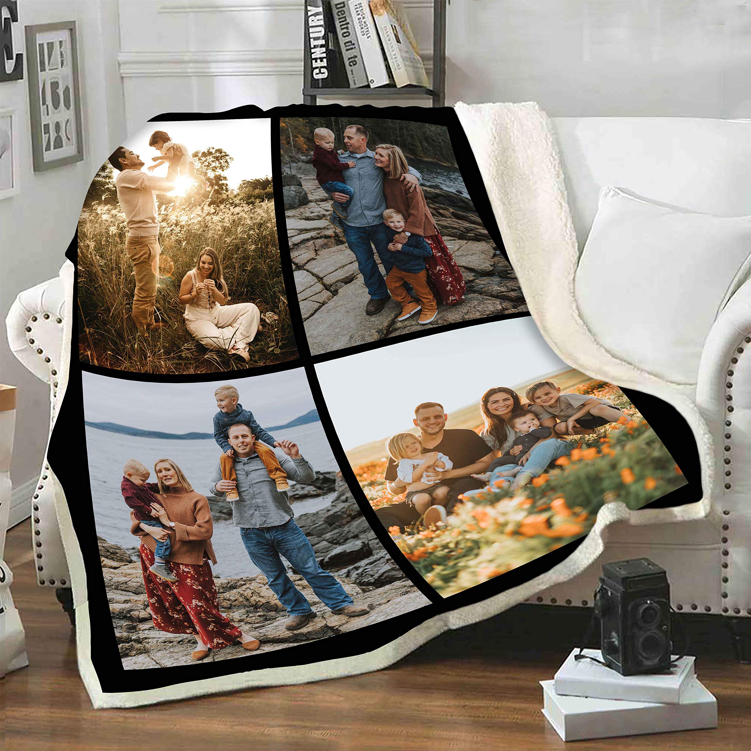 Custom Photo Blanket with Family Pictures - Personalized Fleece Blanket for Couples, Parents & Kids - Soft Throw Blanket for Home Decor, Gifts & Cozy Nights - Add Your Favorite Photo for Unique Home & Bedroom Decor