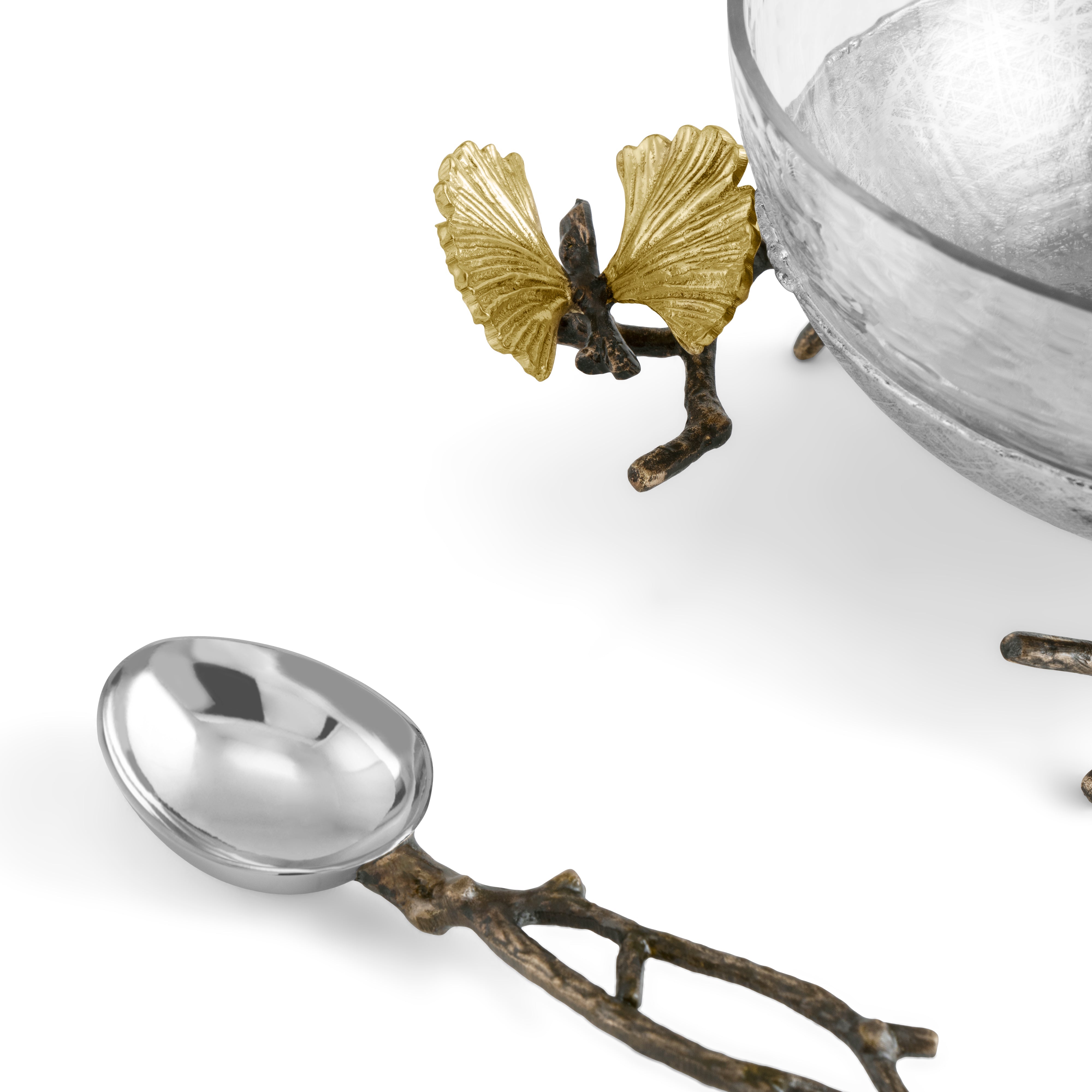 Butterfly Ginkgo Glass Nut Dish with Spoon - Elegant Serving Bowl for Nuts, Candy, Snacks - Perfect for Parties, Weddings, Home Decor