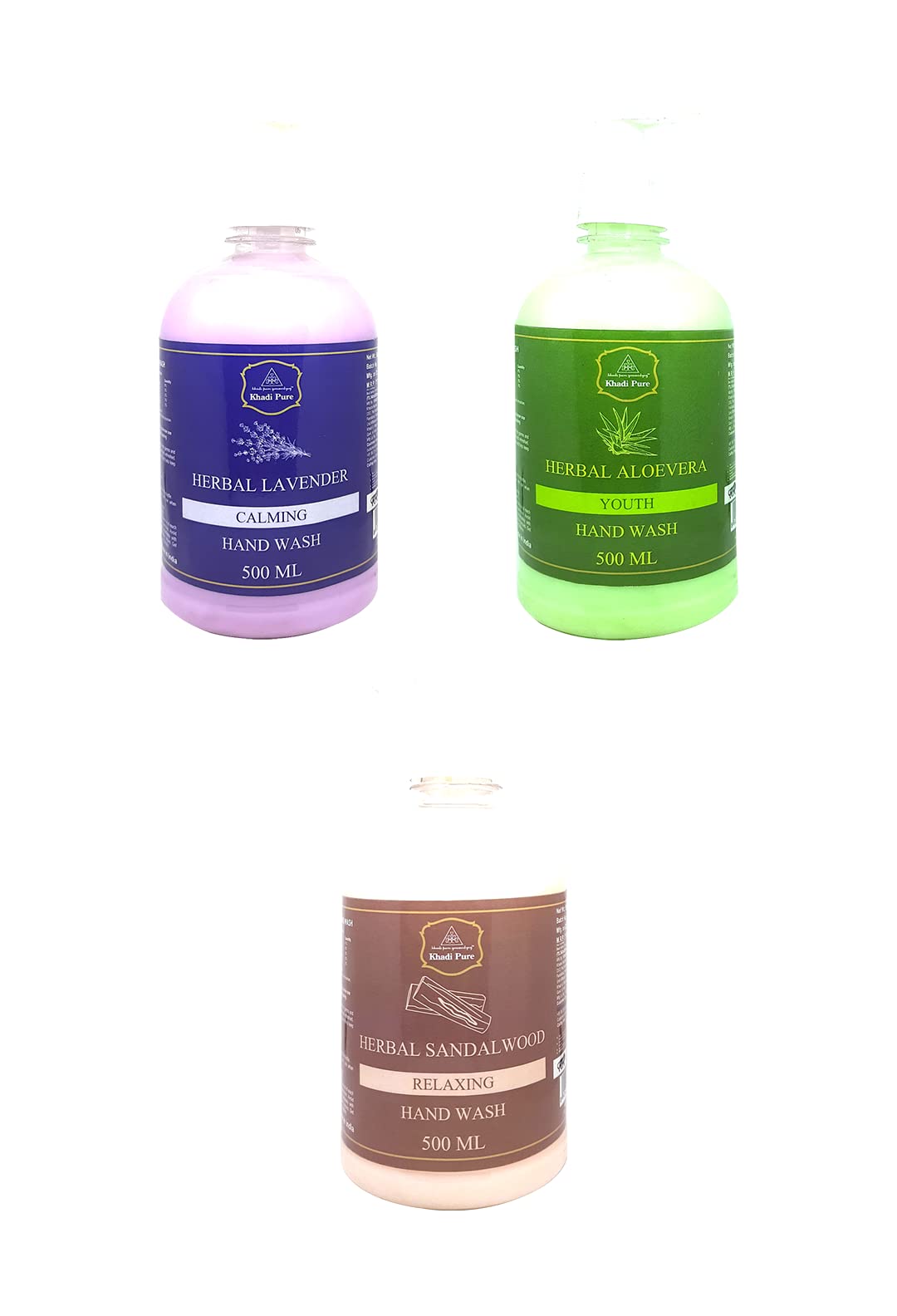 Khadi Pure Herbal Handwash Combo - Sandalwood, Lavender & Aloe Vera, 500ml (Pack of 3) | Natural & Organic Hand Soap for Dry Skin | Perfect for Home, Office & Travel Use