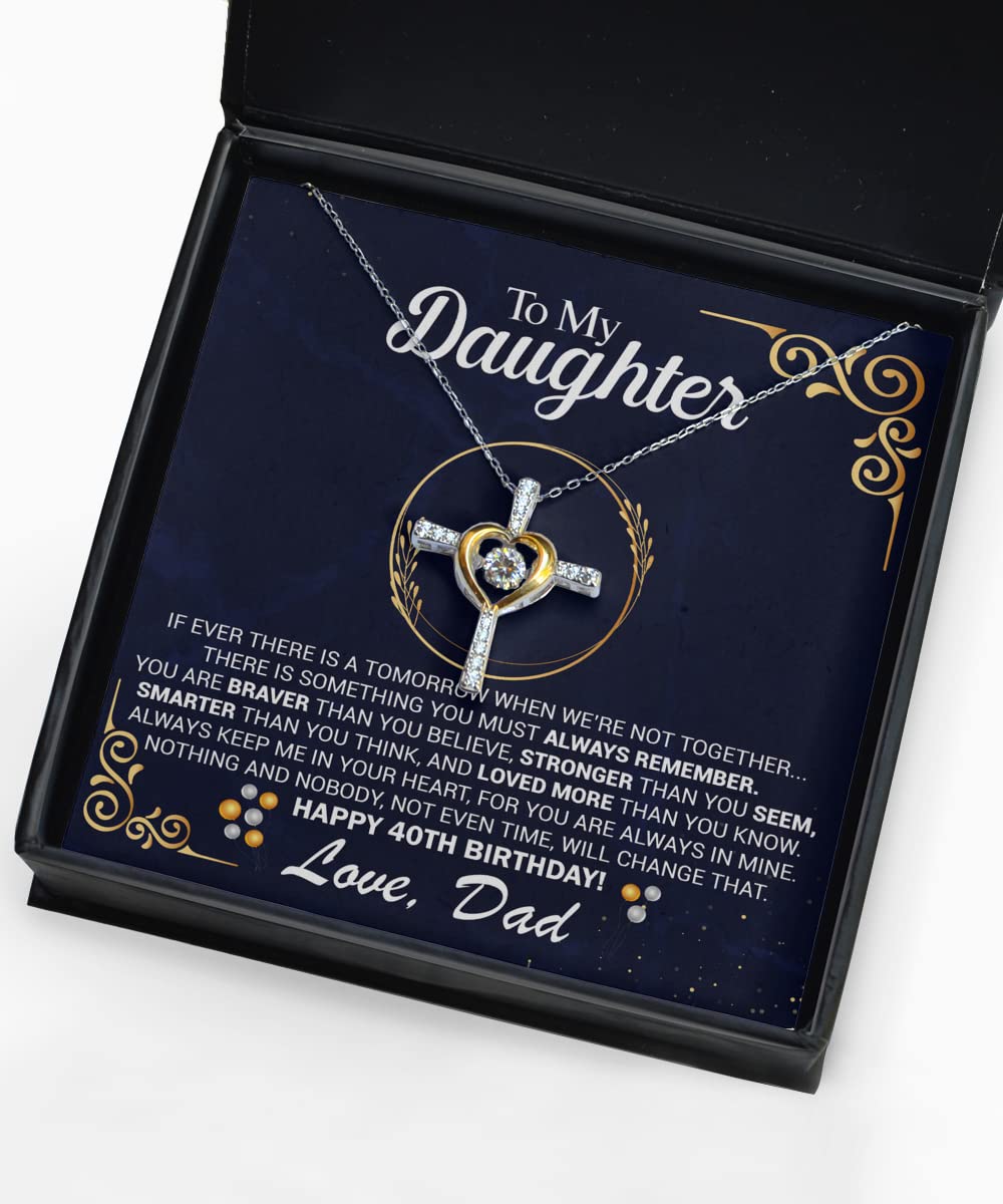 Zapbest 40th Birthday Necklace Gift for Daughter from Dad - Personalized Cross Dancing Pendant with Message Card - Perfect for Milestone Birthday Celebrations & Special Occasions