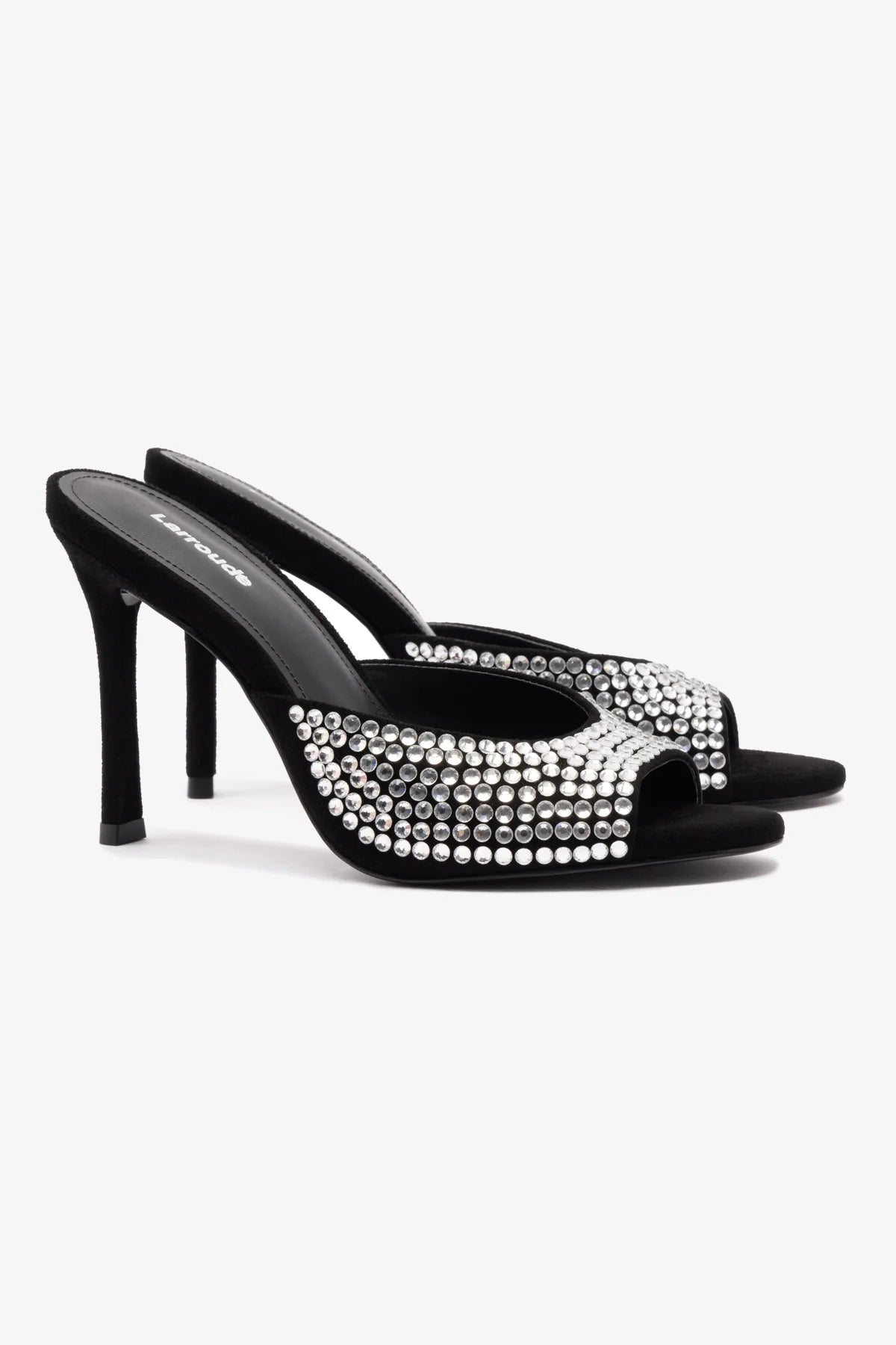 Black Suede Jasmine Hi Mule with Crystal Accents - Elegant Women's Dress Shoes for Weddings, Parties & Special Occasions