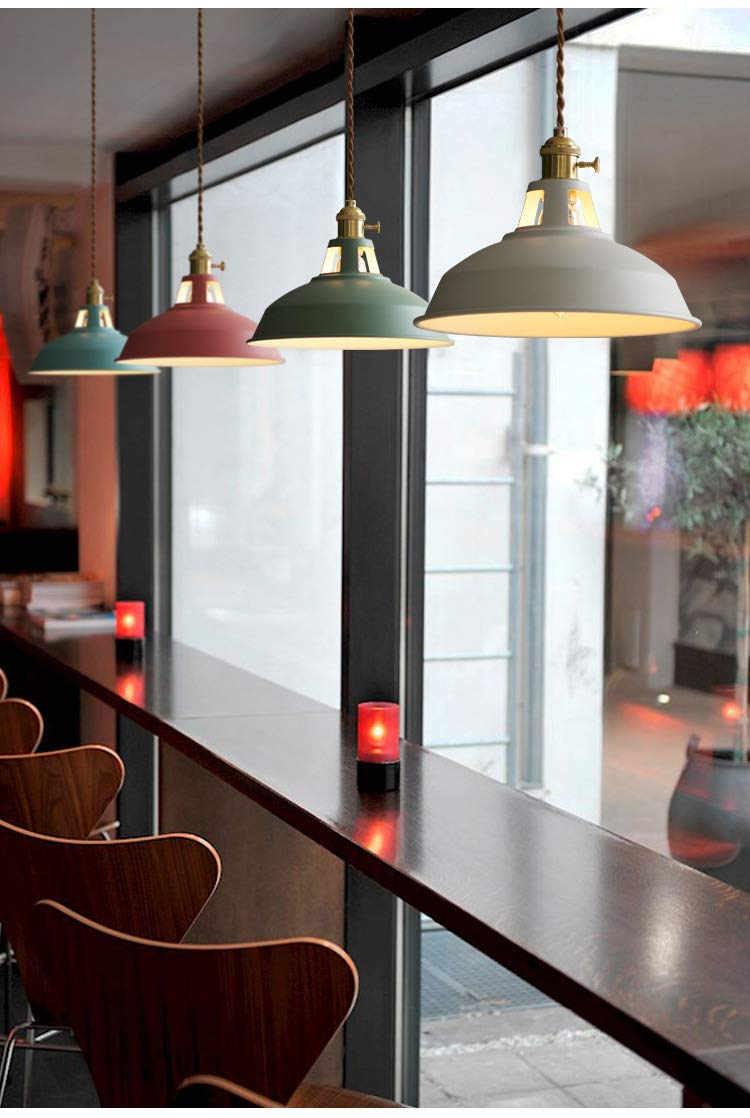 Juno-Style Iron Pendant Light - 3.9 ft Adjustable Cord with Lampshade - 3-Light Track Lighting Set in Macaron Grey - Perfect for Living Room, Dining Area & Kitchen Island Decor