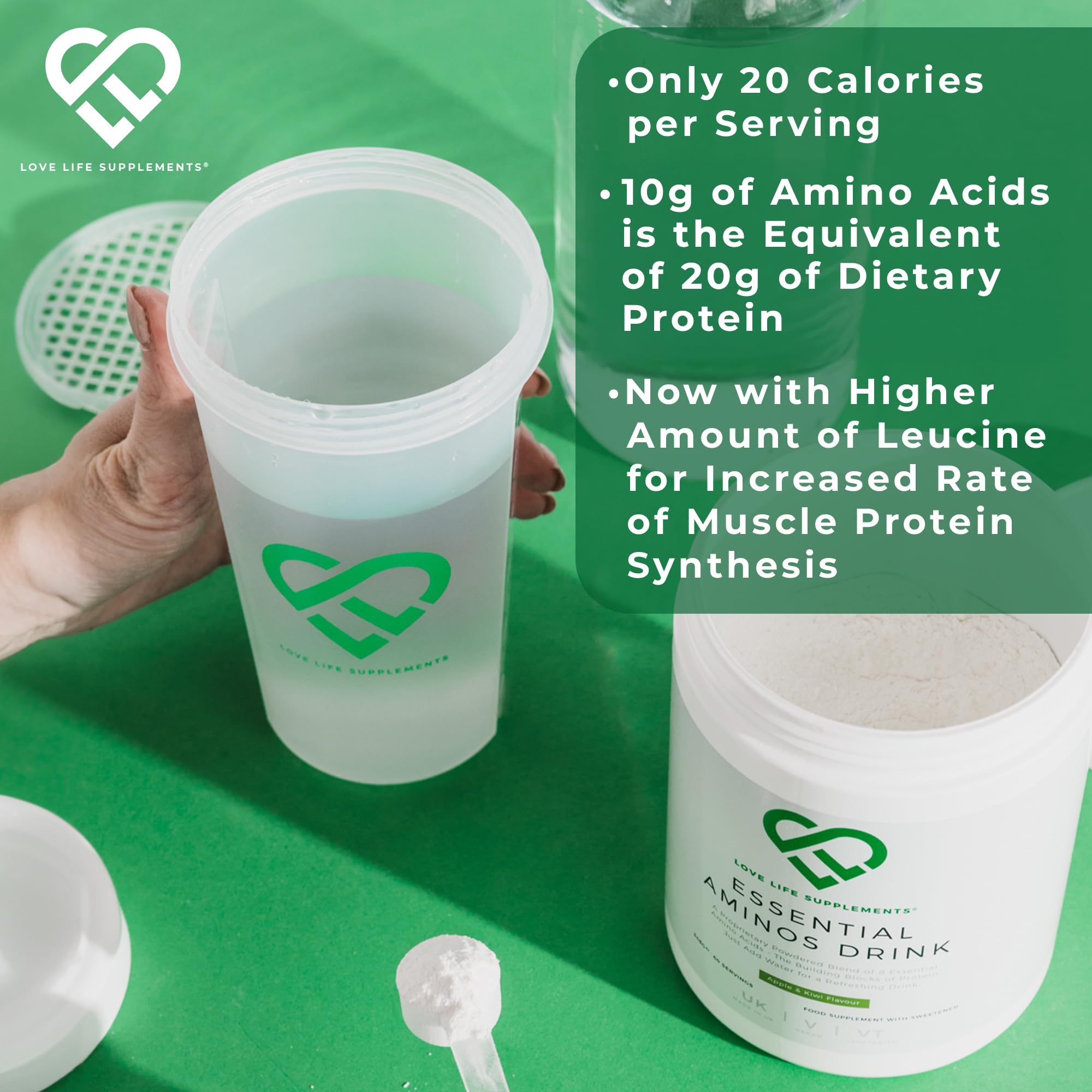 EAA Amino Acids Powder with All 9 Essential Amino Acids & BCAA - 2g Leucine per Serving, Apple Kiwi Flavor, 348g (60 Servings) - Love Life Supplements | Pre-Workout & Post-Workout Recovery for Athletes & Fitness Enthusiasts