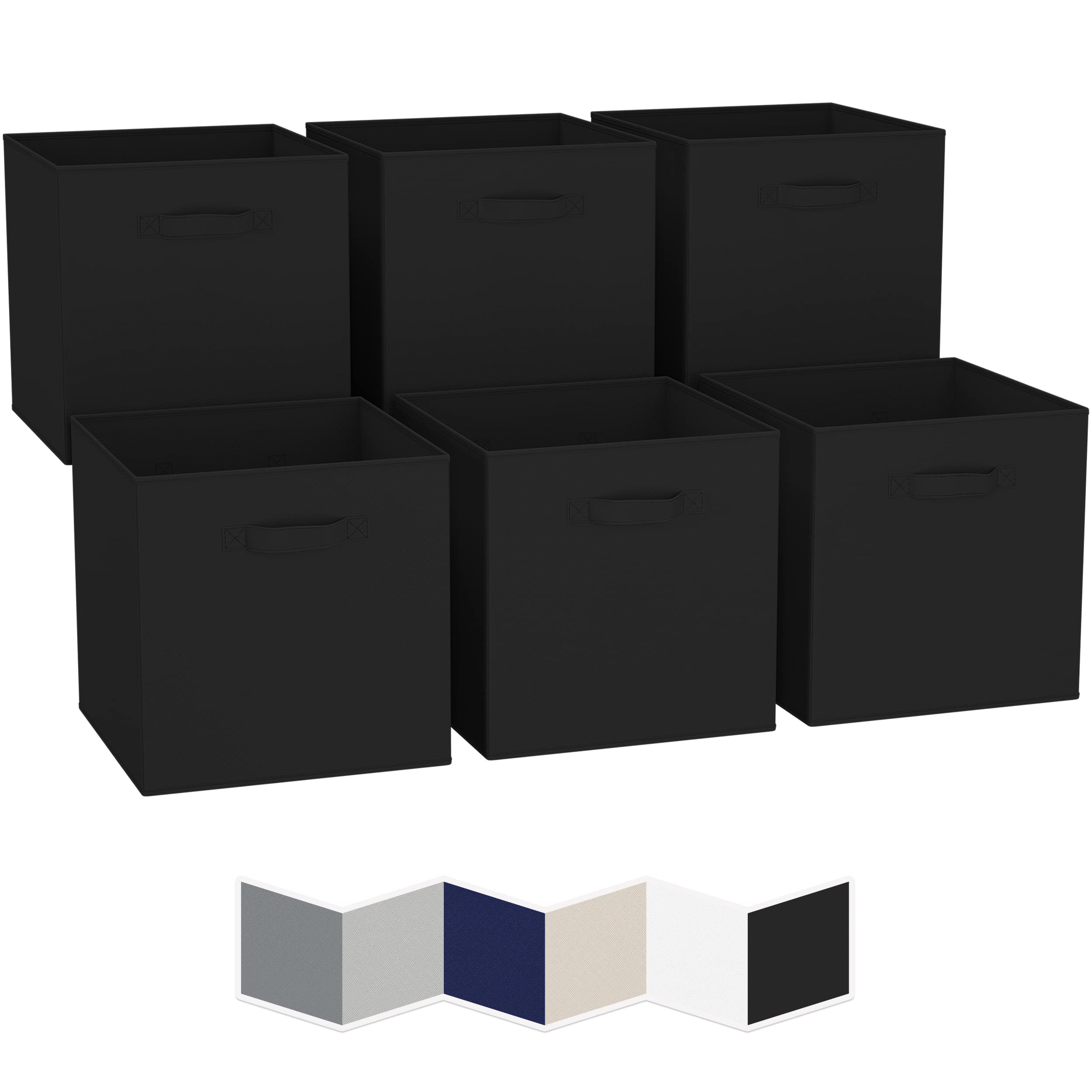 13 Inch Heavy-Duty Cube Storage Baskets Set of 6 - Black Fabric Organizer Bins for Closet, Nursery, Office & Living Room - Perfect for Cubby Shelves, Toy Storage & Home Organization