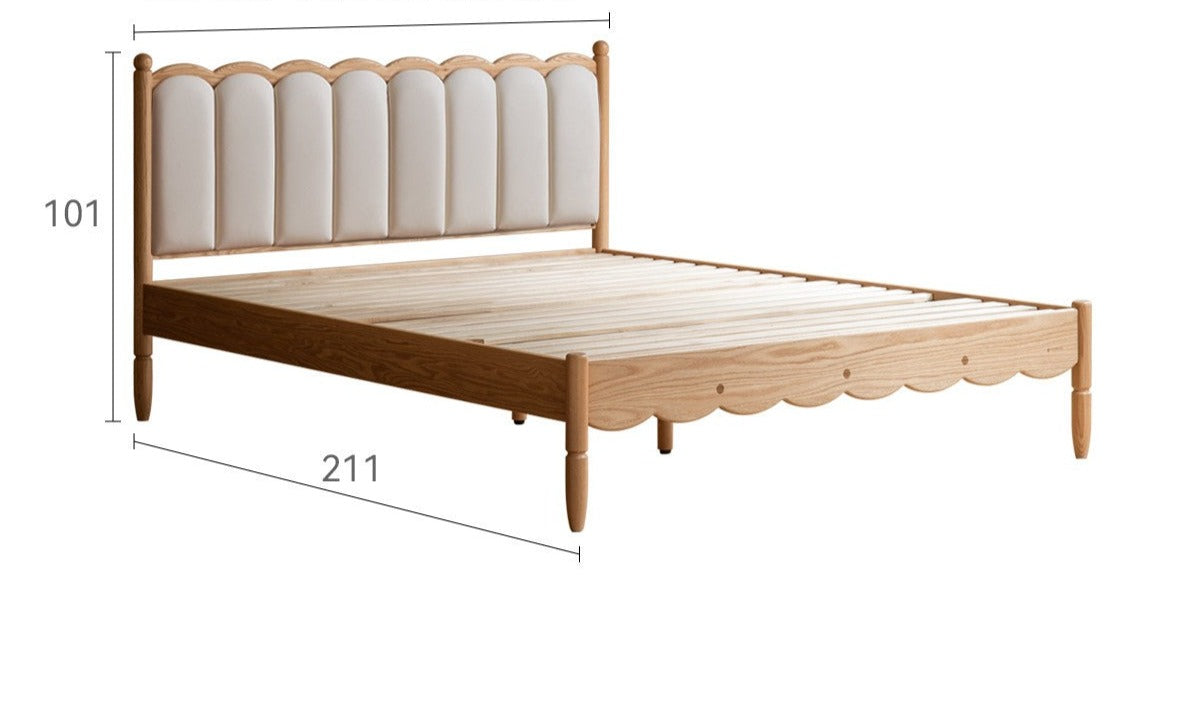 Premium Oak Solid Wood Kids Upholstered Bed with Soft Headboard - Milky White | Safe & Comfortable Toddler Bedroom Furniture for Boys & Girls | Perfect for Bedrooms, Daycare & Guest Rooms