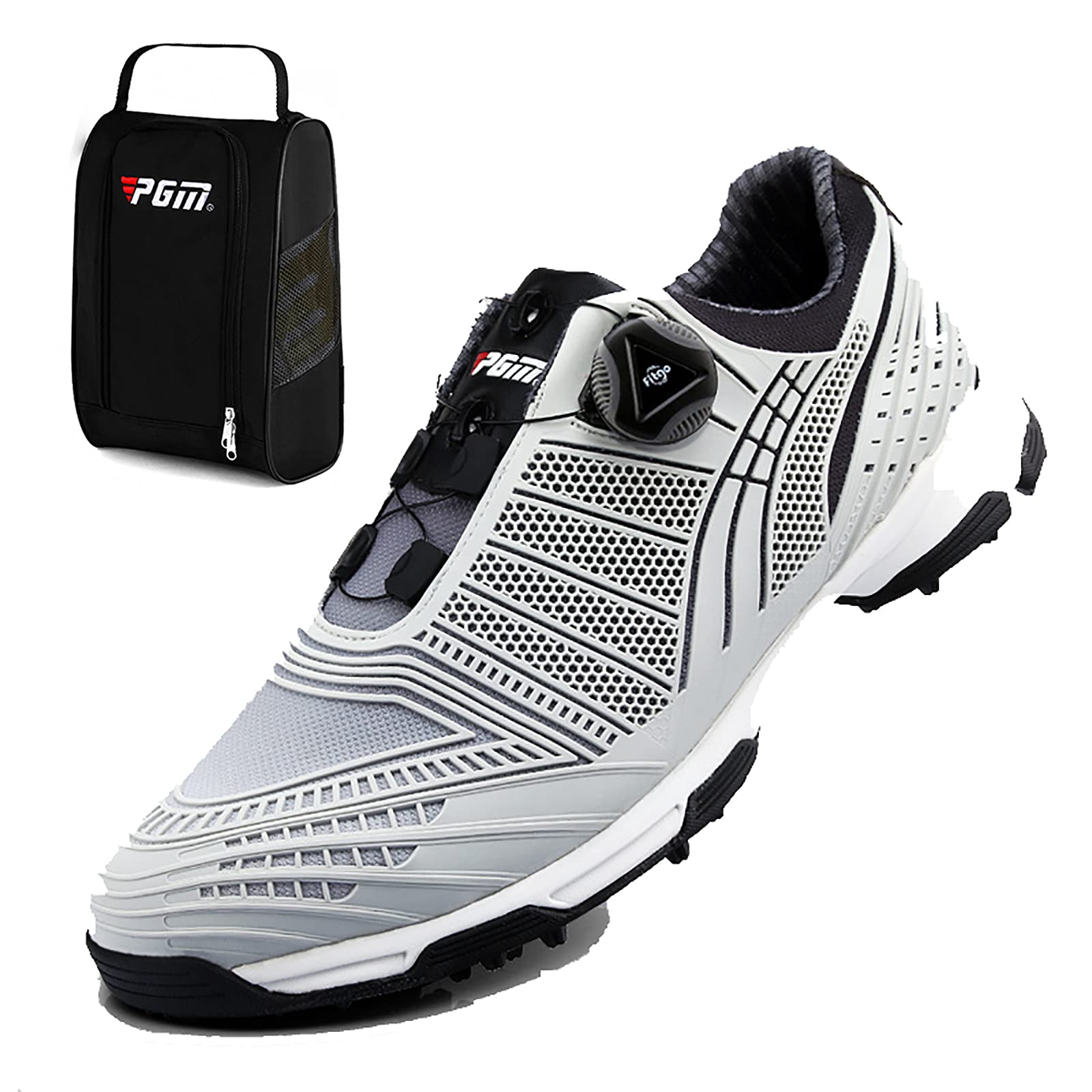 XSJK Men's Waterproof Golf Shoes with Anti-Skid Spin Buttons - Professional Gradient Design for Golf & Hiking - Black/Grey Size 10US - Perfect for Golf Courses, Driving Ranges & Outdoor Activities