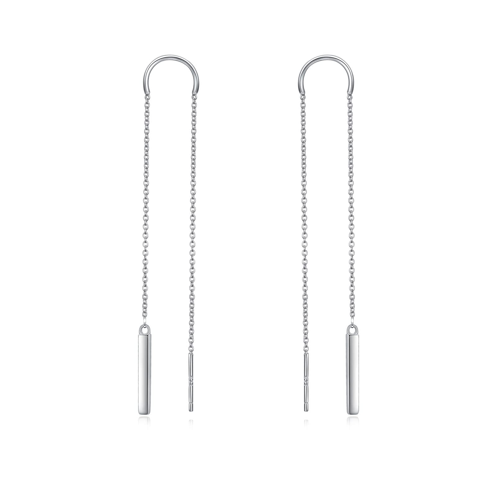 Triangle Threader Earrings for Women - Sterling Silver with Created Opal Dangle Drop Chain | Elegant Long Thread Earrings for Parties, Weddings & Everyday Wear