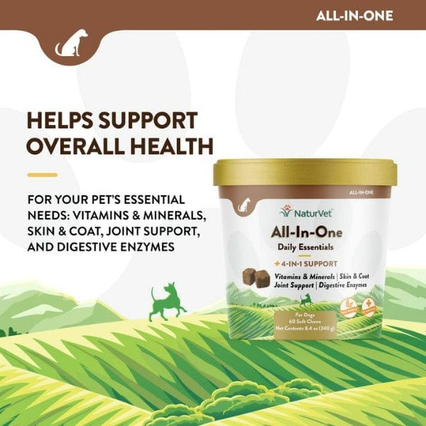 NaturVet All-In-One Soft Chews for Dogs - Joint Support, Skin & Coat, Digestion & Immune Health - Tasty Daily Supplement for Small & Large Breeds - Perfect for Active Dogs & Senior Pets