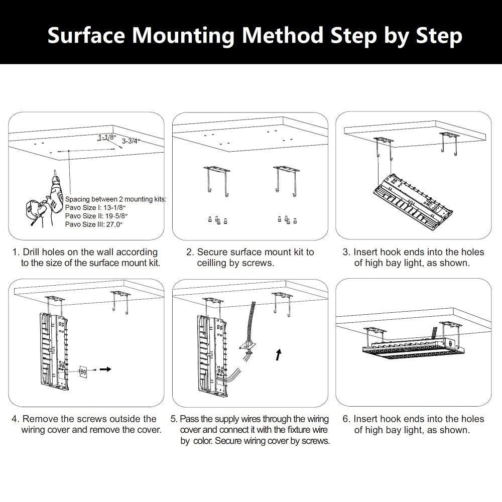 Pavo Series LED Linear High Bay Light Surface Mounting Kits - Durable Lighting Fixture for Warehouse, Gym & Industrial Spaces