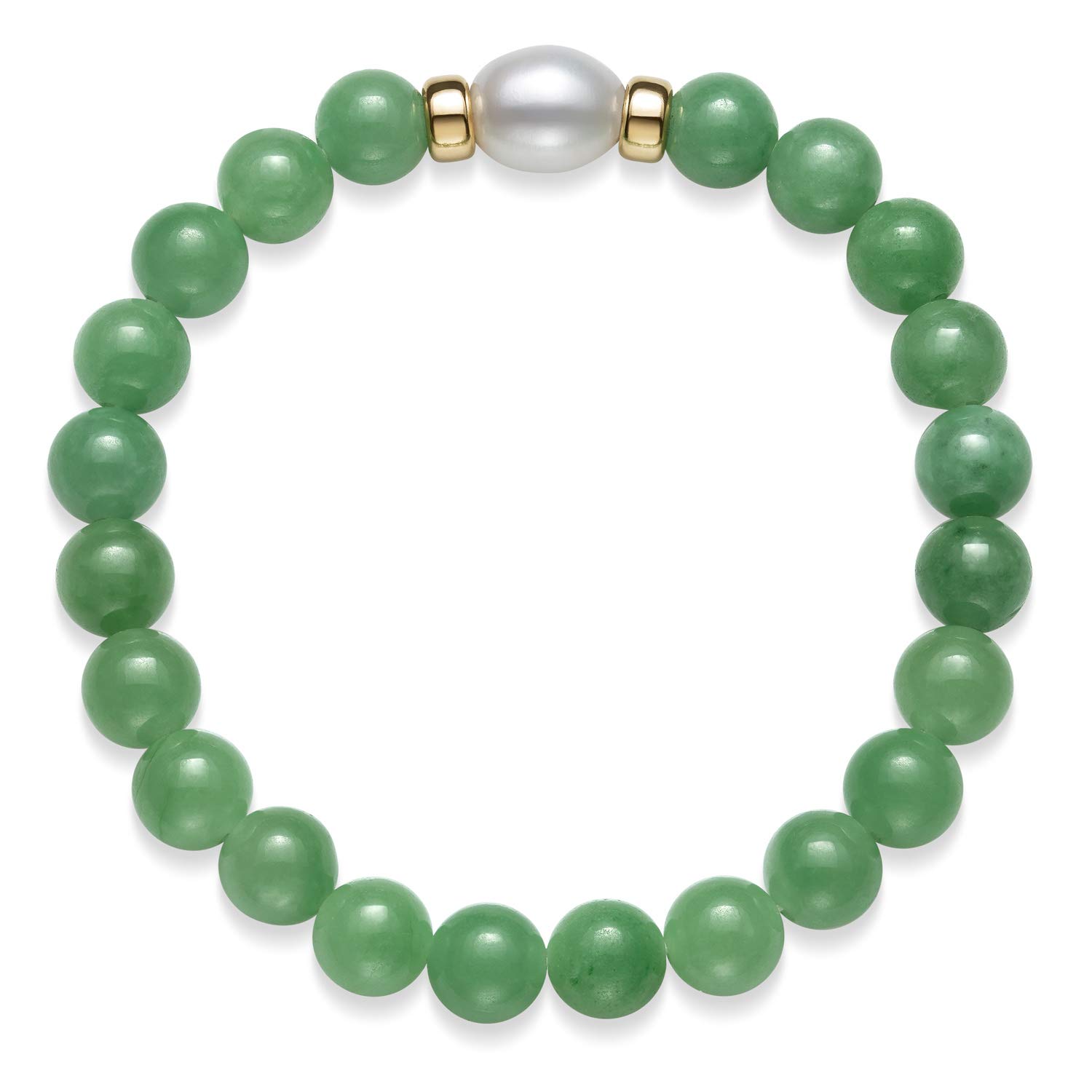 Belacqua Natural Jade and Freshwater Pearl Stretch Bracelet for Women - 14K Yellow Gold Jewelry with Gift Box | Elegant Bracelet for Parties, Weddings & Everyday Wear