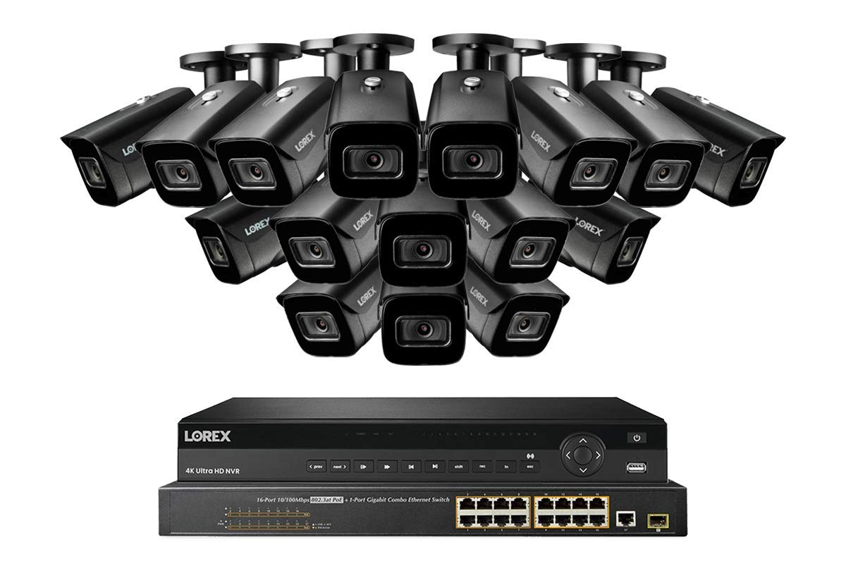 Lorex 4K 32-Channel Night Vision NVR Security System with 3 Smart IP Optical Zoom Cameras - 30FPS Real-Time Recording (16TB HDD, Black) for Home & Business Surveillance