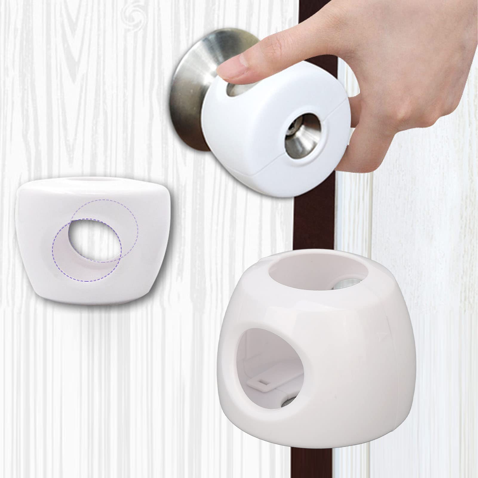 Child Proof Door Knob Covers - 4 Pack Baby Safety Locks for Round Handles | Secure Cabinet & Drawer Protection for Toddlers & Elderly | Home & Office Child Safety Solution