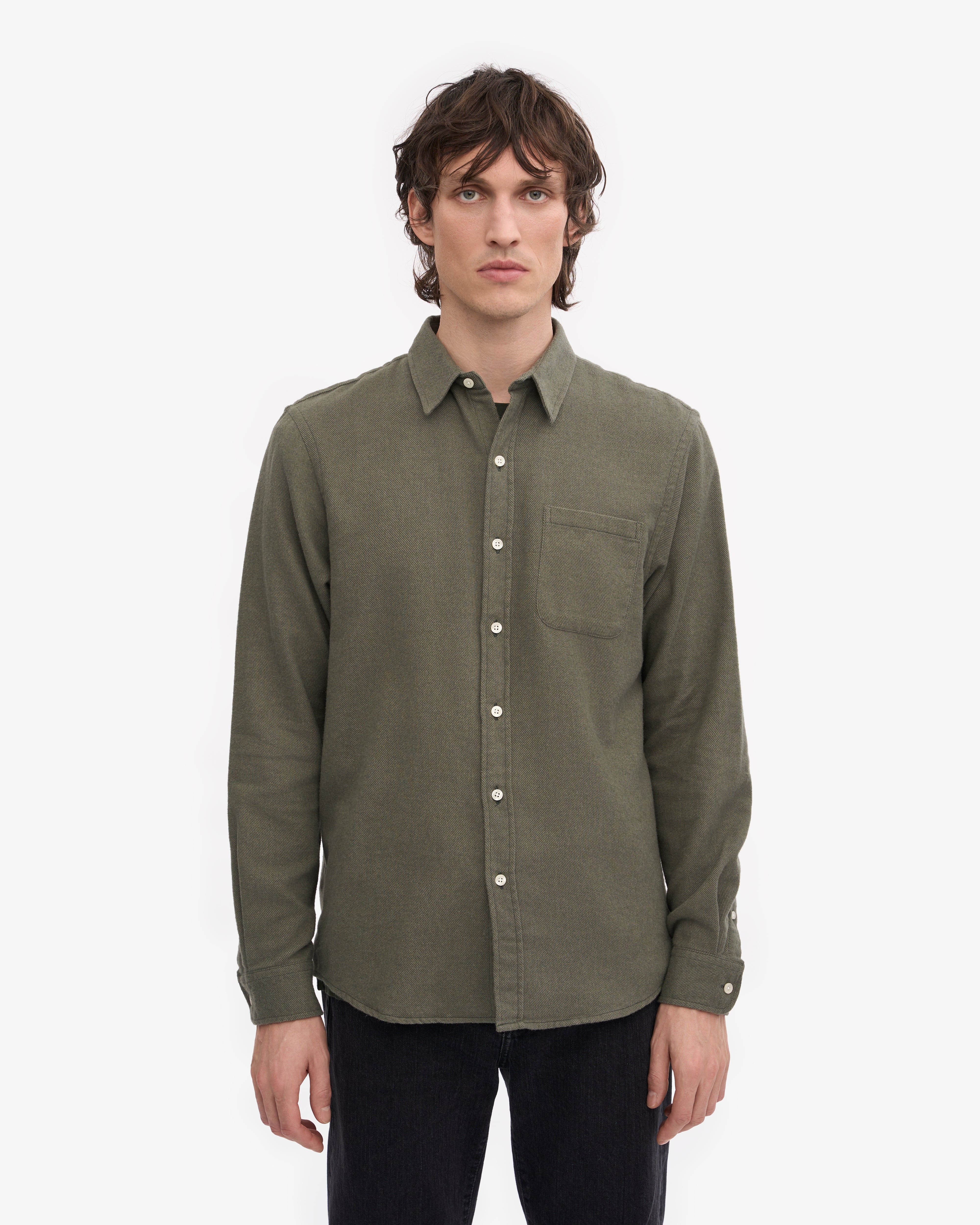 Organic Flannel Shirt for Men - Soft 100% Cotton Plaid Button Down Shirt in Dusty Olive - Perfect for Outdoor Camping, Hiking and Casual Wear