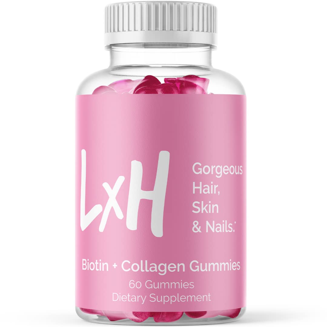 LxH Mixed Berry Biotin + Collagen Gummy Vitamins for Hair Growth - Gluten Free Supplement with Hydrolyzed Collagen, Vitamin C, E & Zinc - Supports Healthy Hair, Skin & Nails for Women & Men - Perfect for Daily Wellness Routine & Beauty Enhancement