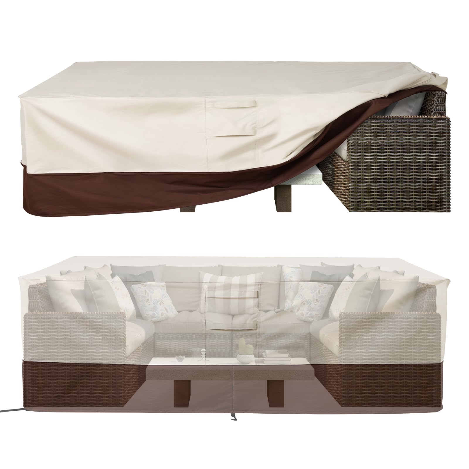 Waterproof Patio Furniture Cover Set - Heavy Duty Outdoor Table & Chairs Protector with Padded Handles, Medium Rectangle Dining Set Cover for Rain, Snow & UV Protection - Perfect for Backyard, Deck & Garden Use