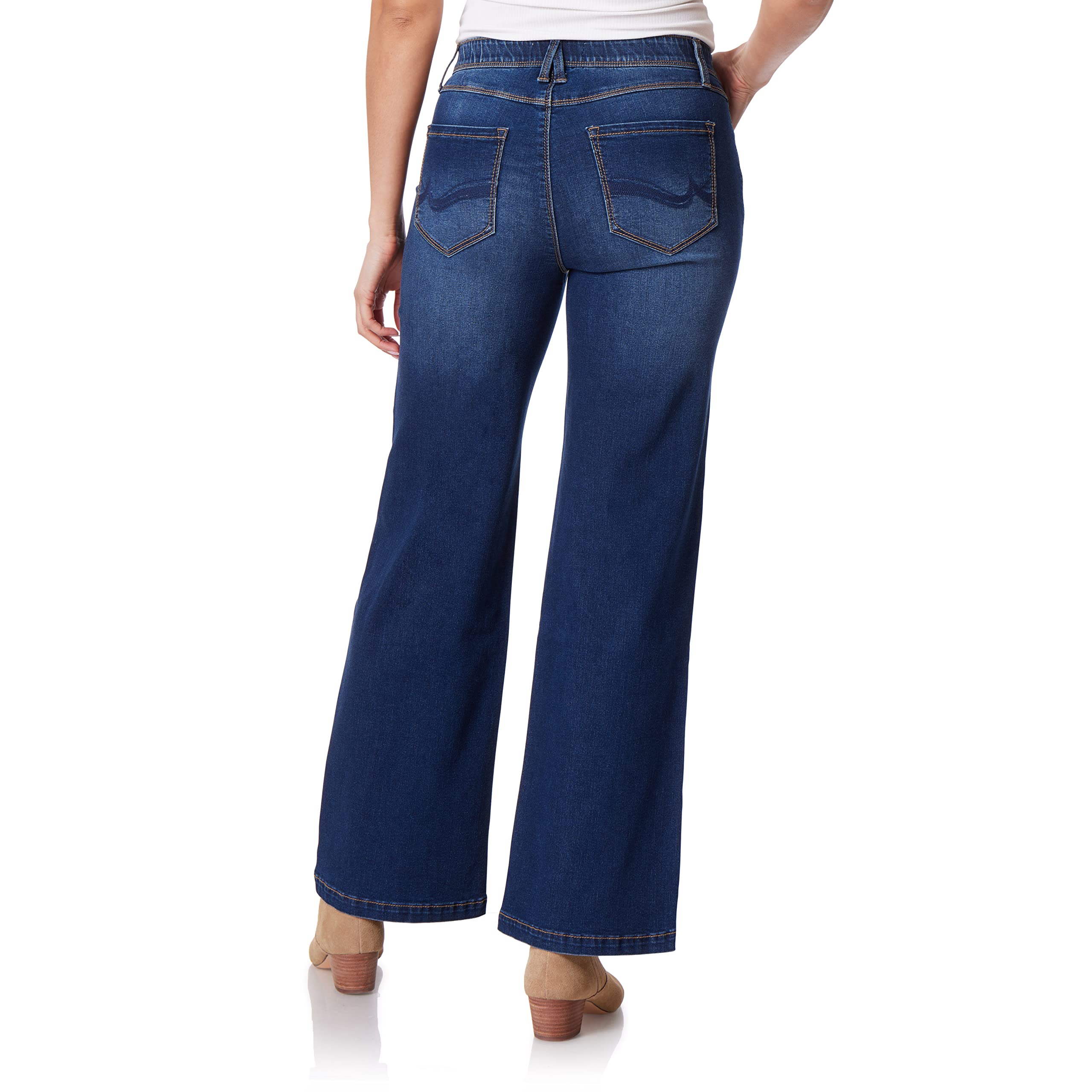 Angels Forever Young Women's 360 Sculpt Mid-Rise Wide Leg Jeans - High Waisted Stretchy Denim Pants for Casual Wear & Everyday Comfort