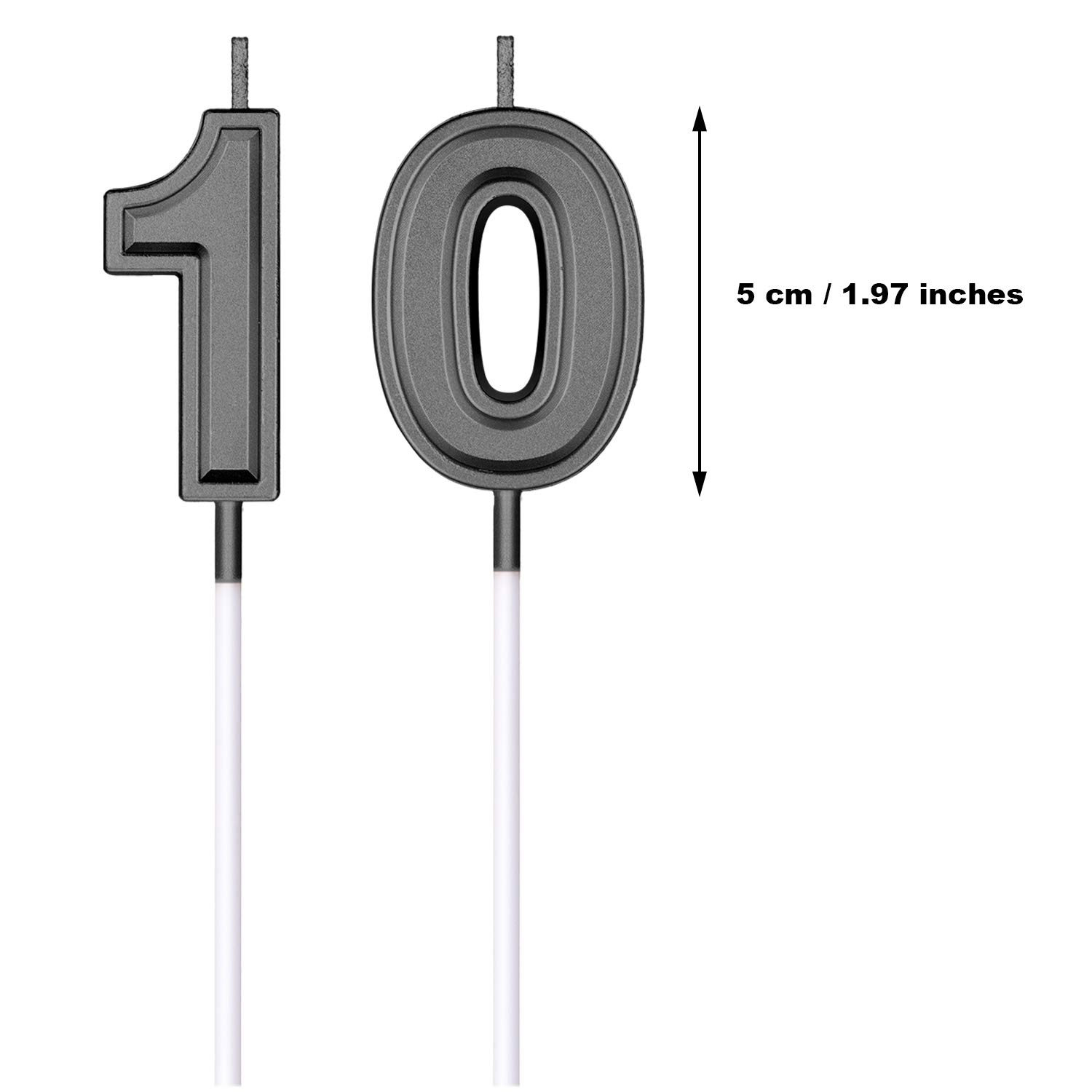 Frienda 10th Birthday Cake Candles - Numeric Candles for Happy Birthday, Wedding & Anniversary Decorations (Black) - Perfect for Birthday Parties, Wedding Cakes & Celebration Supplies