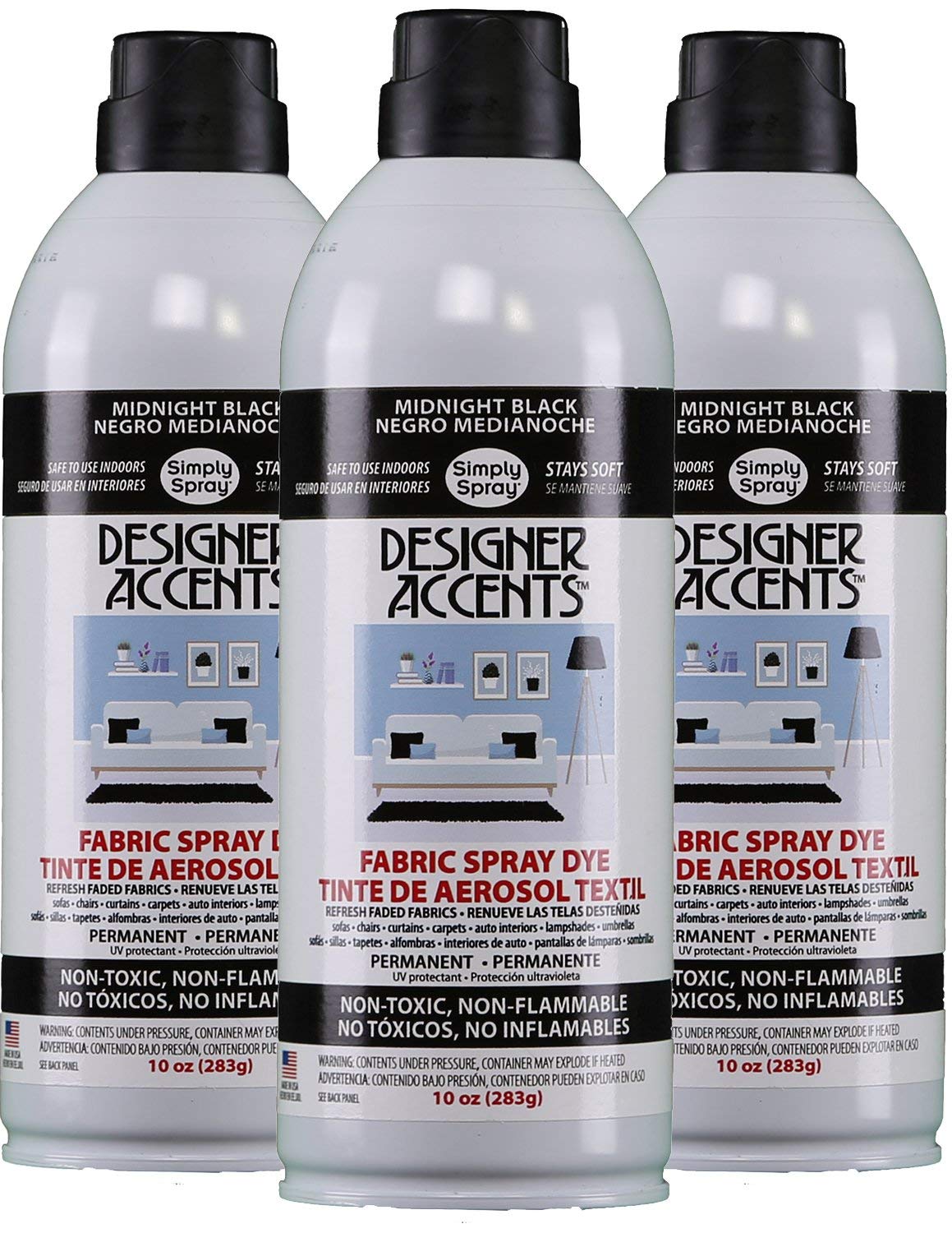 Simply Spray Fabric Paint Spray Dye - Premium Black Fabric Spray Paint for DIY Clothes, Shoes, Bags - 3 Pack for Arts & Crafts, Home Decor, Fashion Design Projects