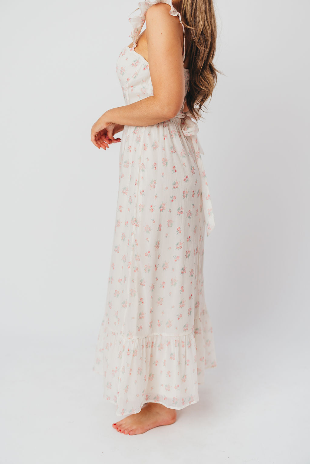Rosamund Bustier Style Maxi Dress - Floral Blush Pink Women's Plus Size Dress (S-3XL) | Perfect for Weddings, Parties & Summer Vacations