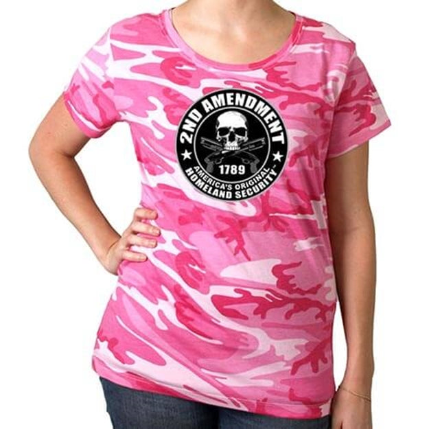 Hot Leathers Pink Camo Ladies 2nd Amendment T-Shirt - Patriotic Women's Graphic Tee for Gun Rights Supporters | Perfect for Range Days, Political Rallies & Conservative Events