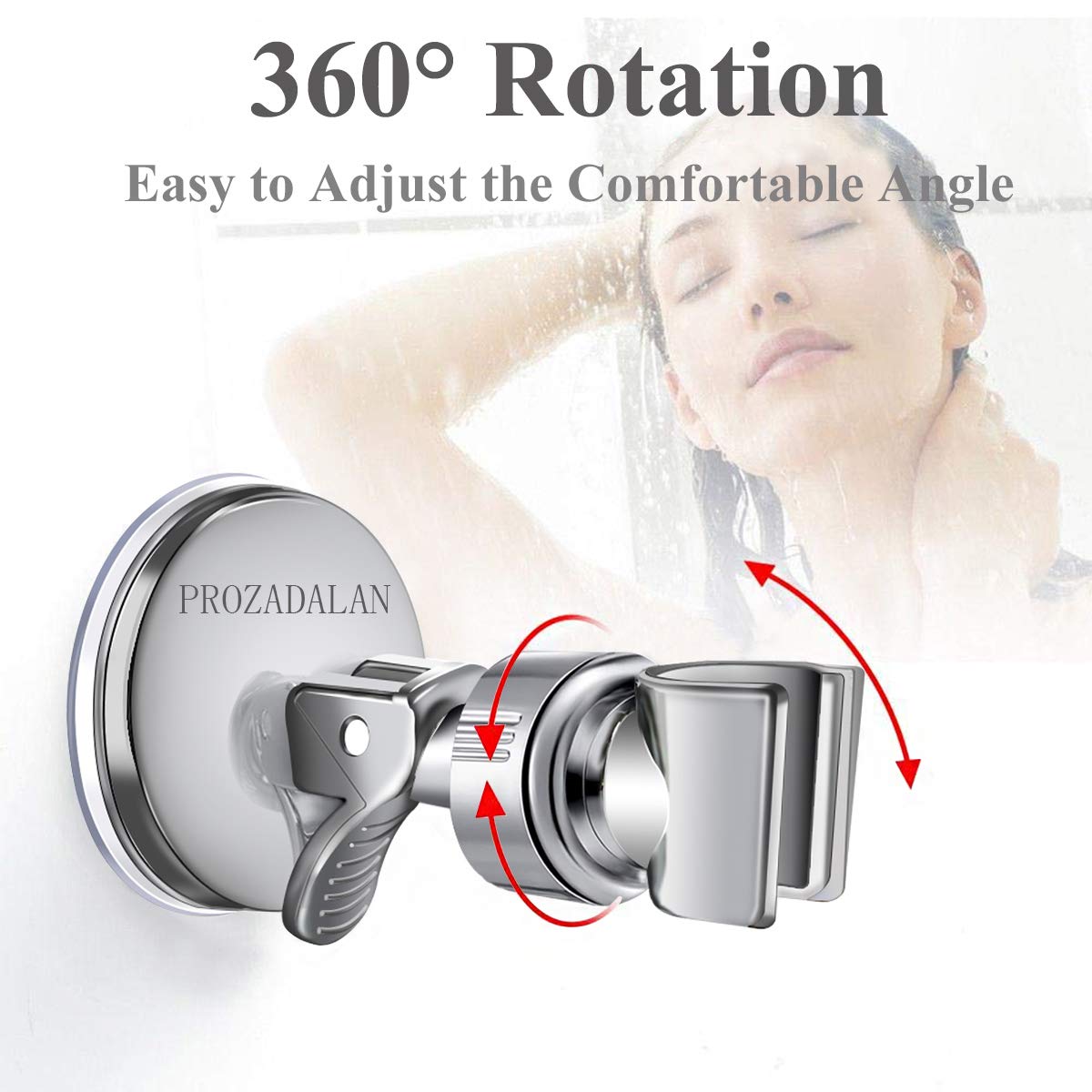 Adjustable Shower Head Holder with 360° Rotation & Vacuum Suction Cup - Removable Wall Mount Bracket for Bathroom (Silver) - Perfect for Handheld Showerheads, Spa & Relaxation