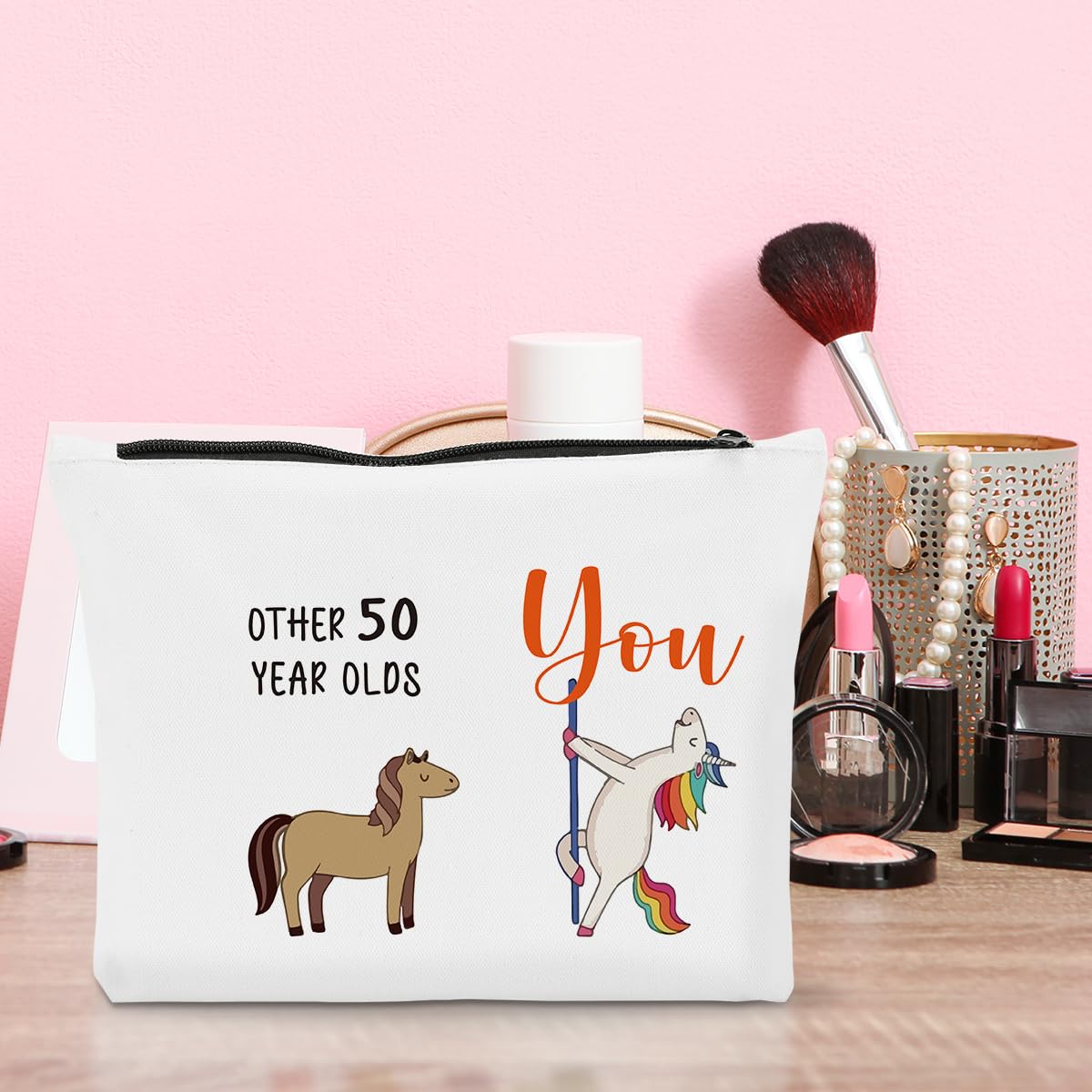 50th Birthday Gifts for Women - Unicorn Themed Makeup Bag & Cosmetic Pouch | Perfect 50 Year Old Birthday Present, Anniversary Gift & Party Decoration | Great for Travel, Daily Use & Special Occasions