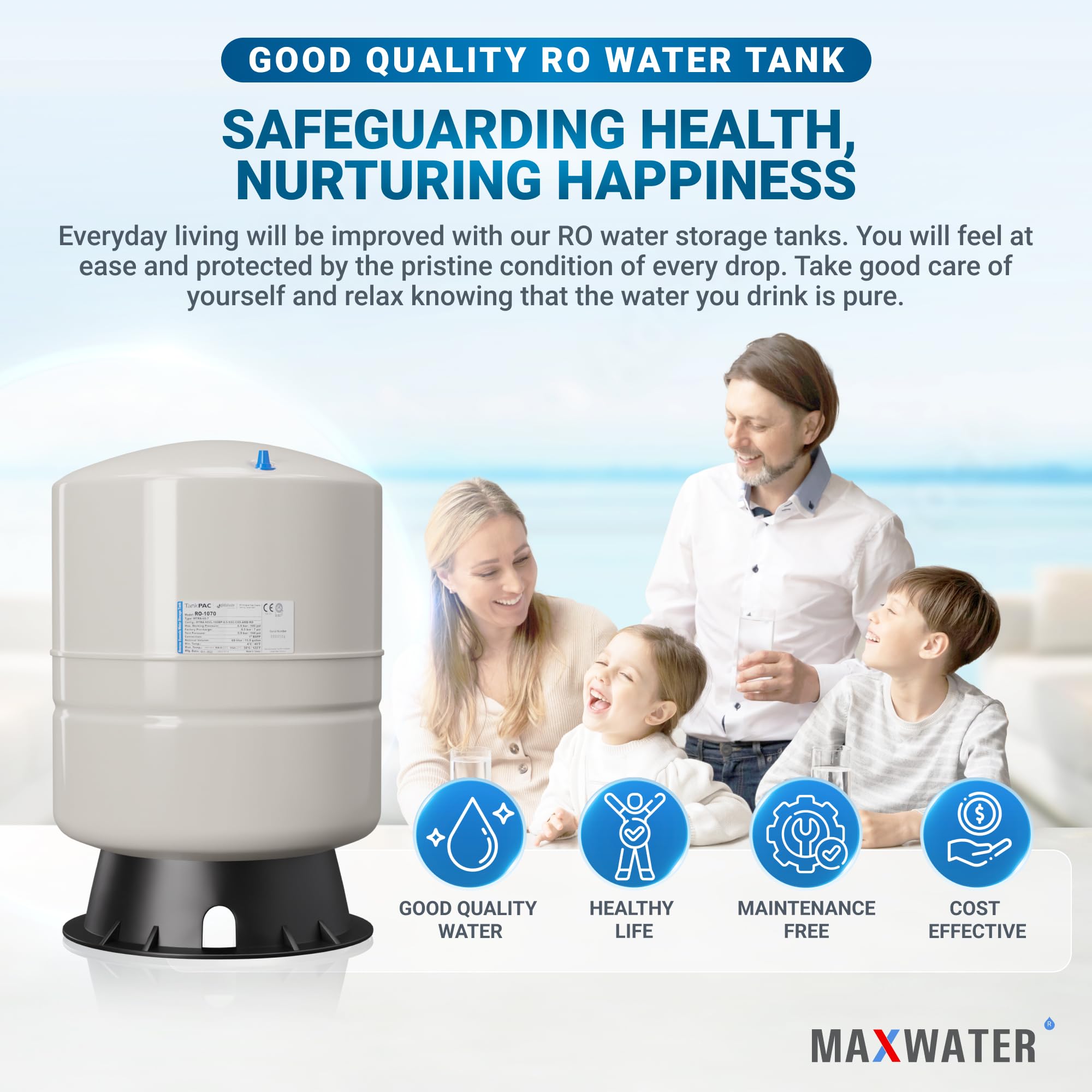 14 Gallon Max Water Reverse Osmosis Storage Tank with Pre-Pressurized System - Perfect for Home, Office & RV Water Filtration Needs