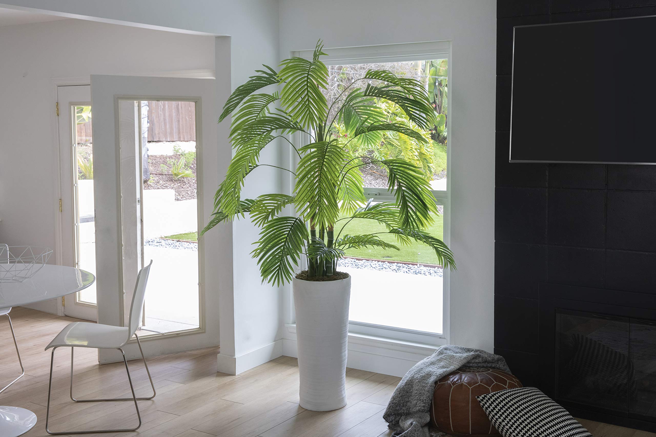 6.5ft Tall Artificial Faux Palm Tree with Fiberstone Planter - Real Touch Leaves for Home & Office Decor | Perfect for Living Room, Patio, or Commercial Spaces