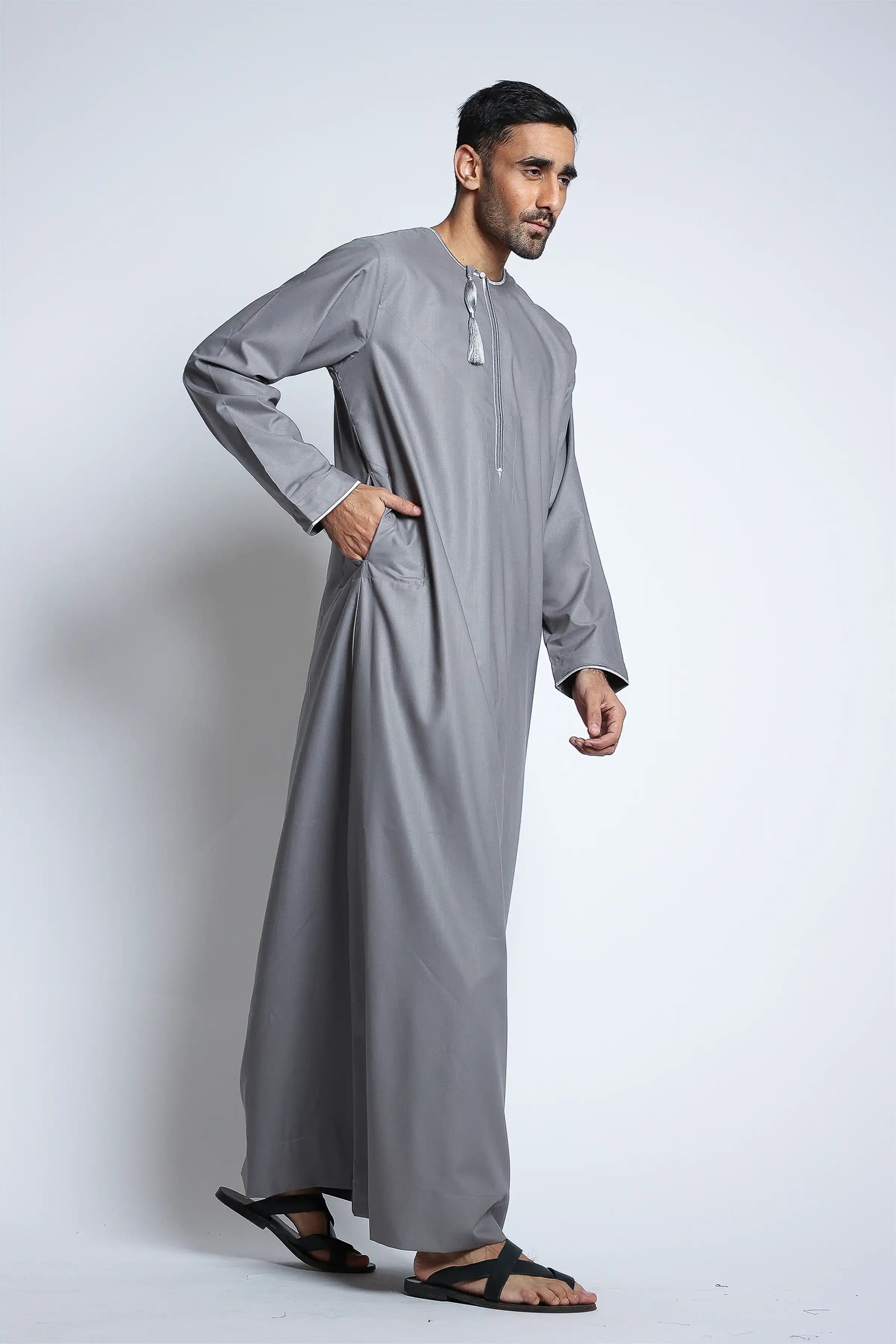 Premium J143 C1 Grey Habeel Thobe for Men - Traditional Islamic Robe - Comfortable & Stylish Eid Outfit - Perfect for Prayer, Mosque & Special Occasions