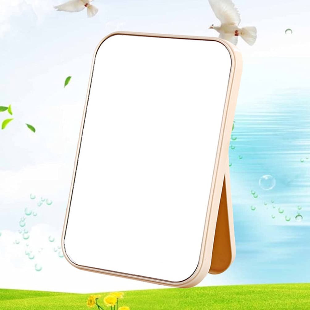 Uonlytech Foldable Square Vanity Mirror - Portable Makeup Mirror for Women, Compact Desk & Travel Cosmetic Mirror, Beige | Perfect for Home Dressing Table, Travel & Professional Makeup Artists