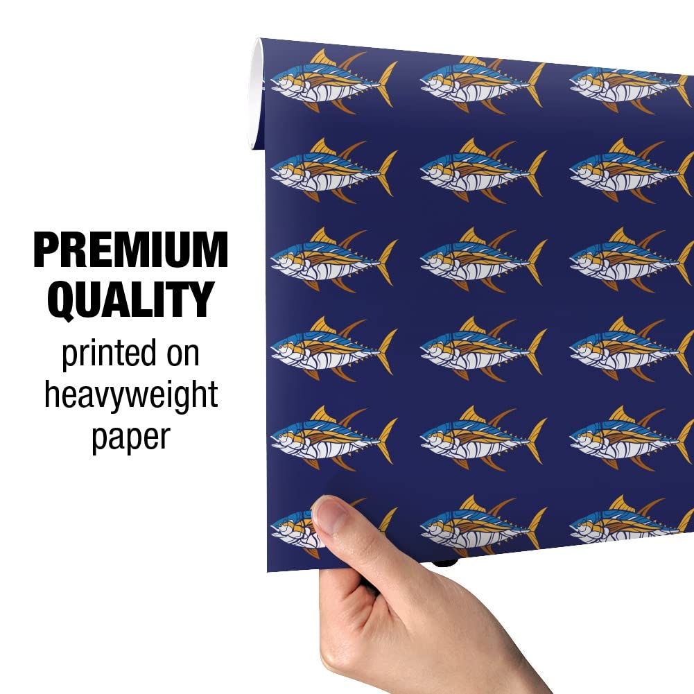 Tuna Fish Design Gift Wrap Paper Roll - Premium Wrapping Paper for Birthday, Christmas & Party Gifts - 12