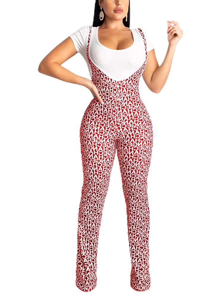 THLAI Women's Sexy Summer 2-Piece Outfit - Letter Print Suspender Jumpsuit & Overalls Set | Casual Streetwear, Beach Vacation, Music Festival Outfit