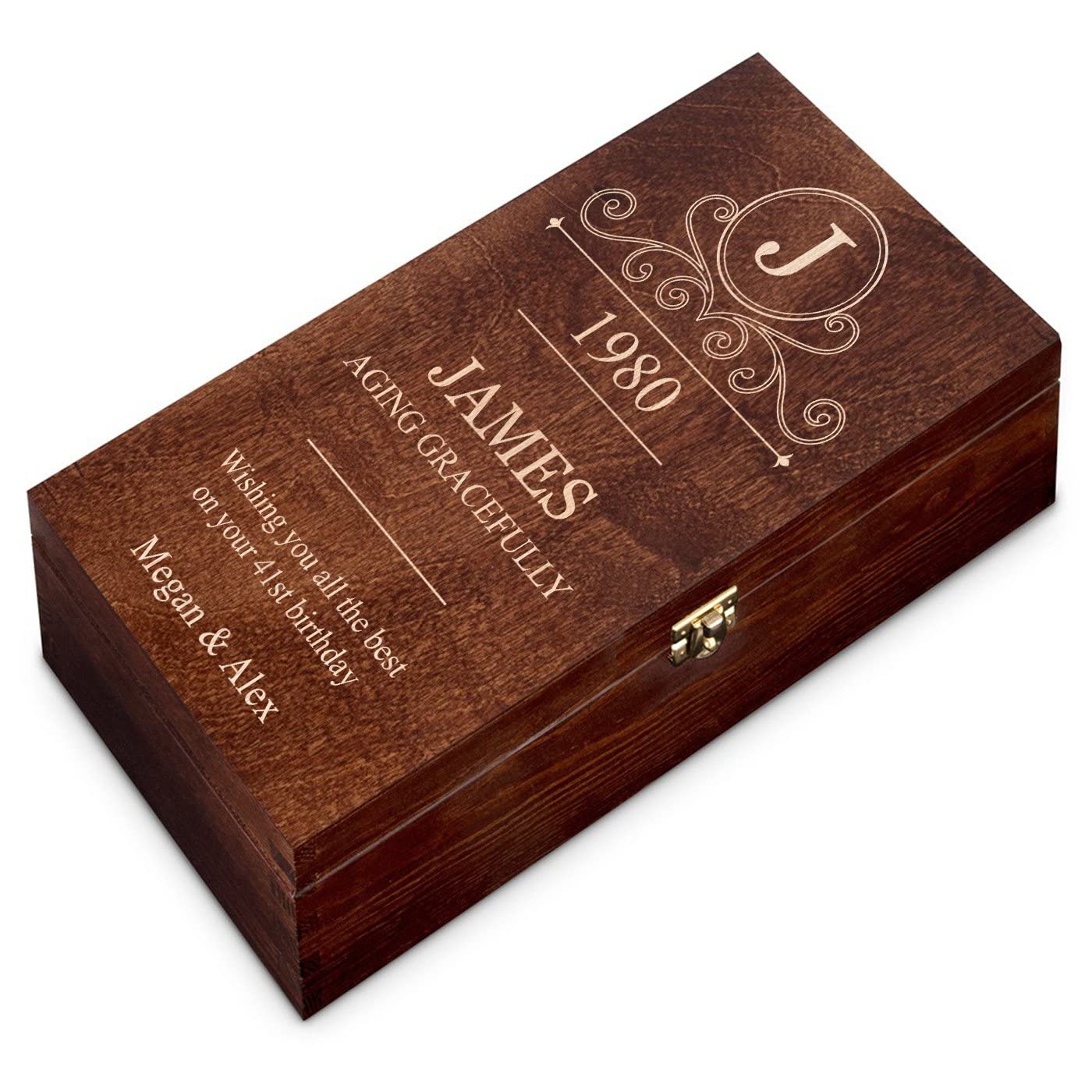 Premium Engraved Wooden Wine Gift Box for Men - Sommelier Presentation Case with 2 Separate Bottle Slots - Personalized Initials - Perfect for Anniversary, Birthday & Father's Day Gifts - Luxury Wine Storage & Display for Home Bars