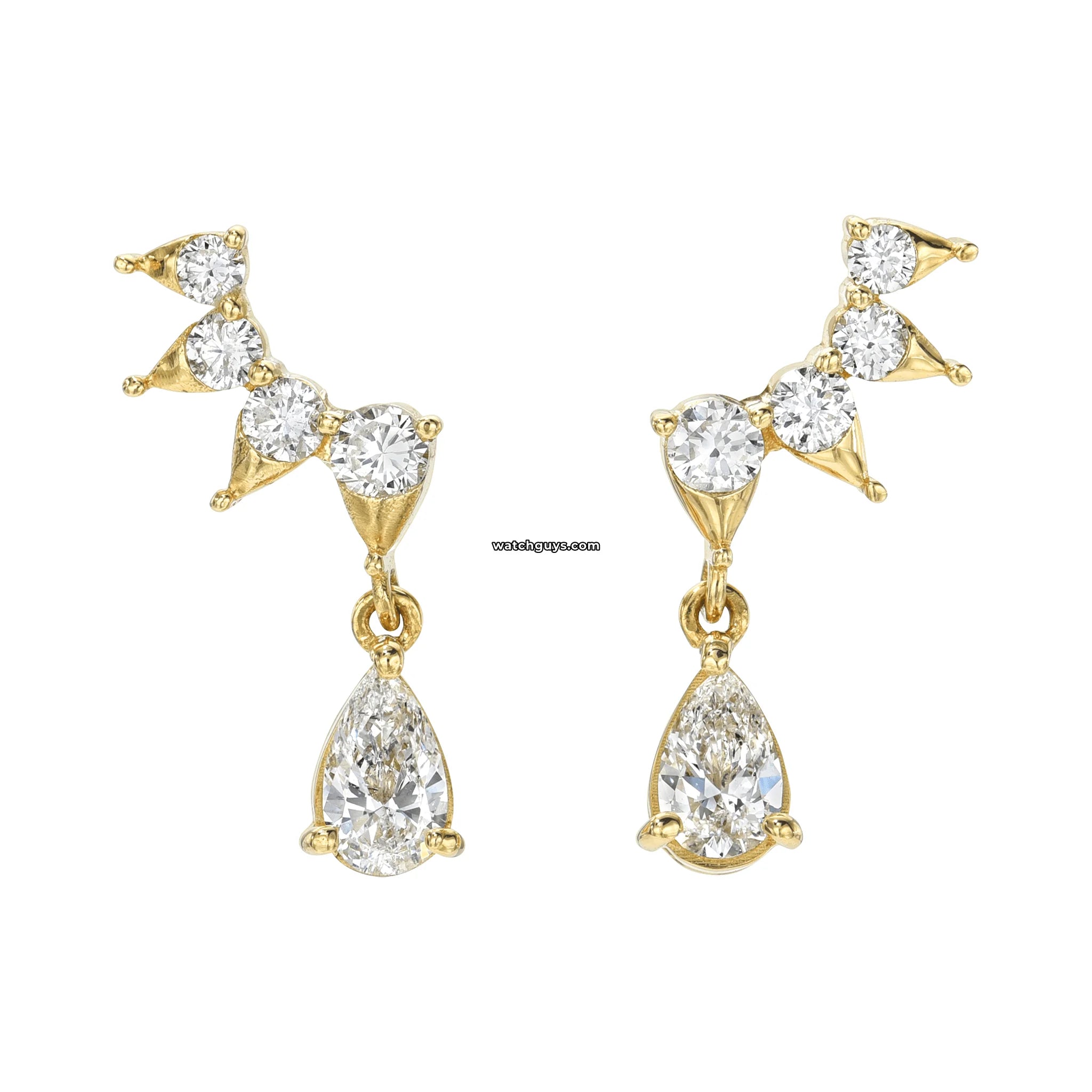 18k Yellow Gold Pear Diamond Drop Earrings - Elegant Dangling Earrings for Women, Perfect for Weddings, Parties & Special Occasions