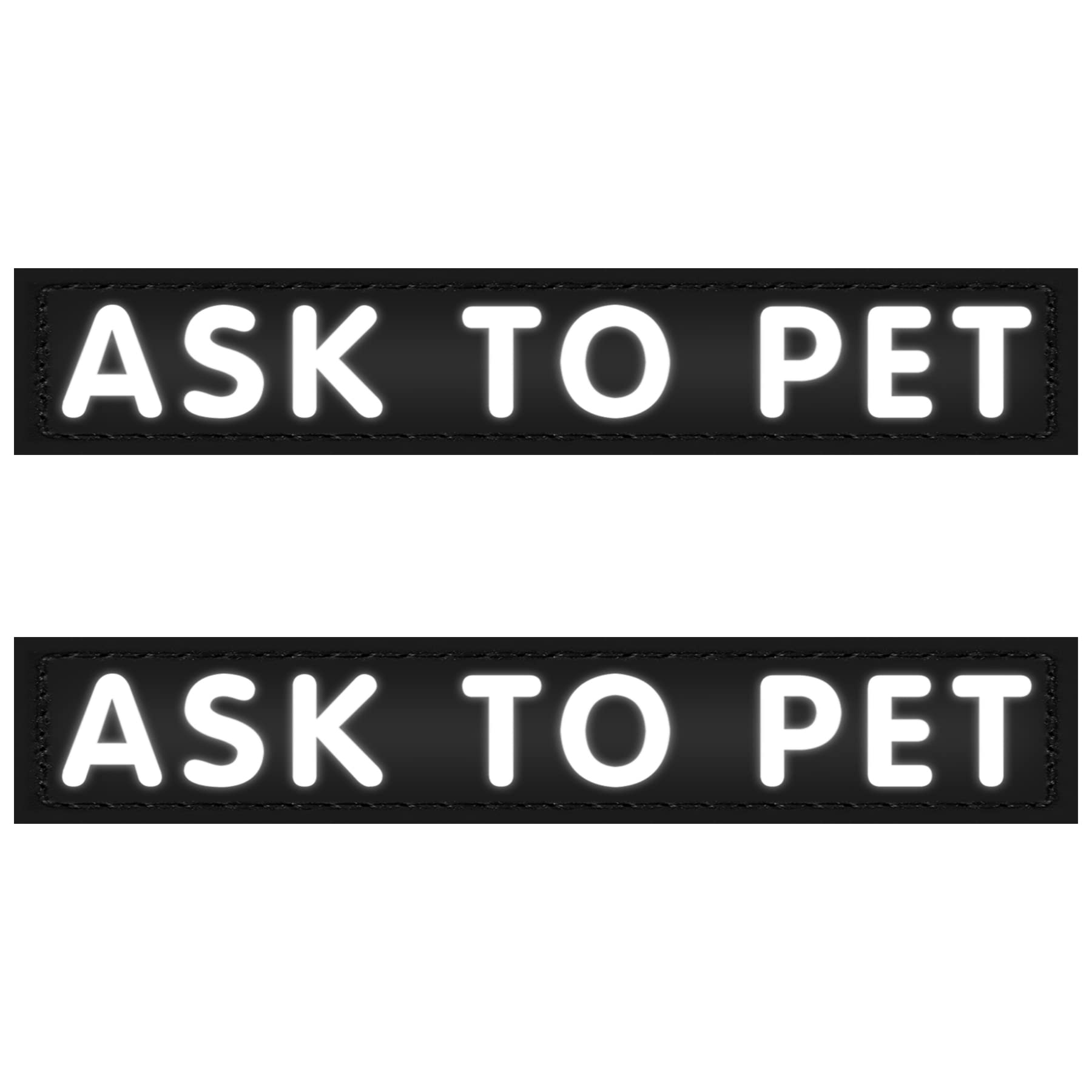 Reflective Dog Vest Patches Set of 2 - Removable 'Ask to Pet' Emotional Support Therapy Dog Patches for Harness, Collar or Leash | High Visibility Safety Accessories for Night Walks & Outdoor Adventures