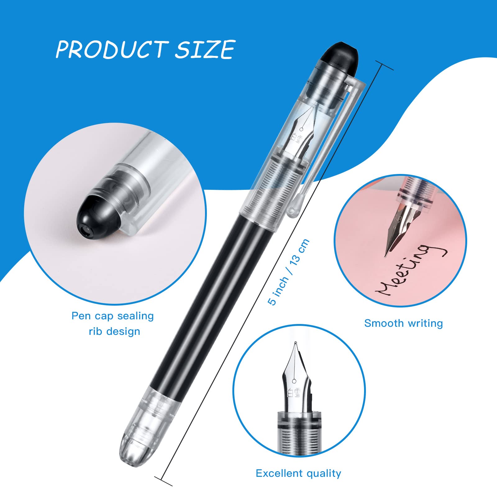 EEOYU 12-Pack Black Disposable Fountain Pens - Smooth Writing for Office, Sketching, Journaling & Calligraphy | Perfect for Students, Artists & Gift Giving (Black) - Ideal for School, Work & Creative Projects