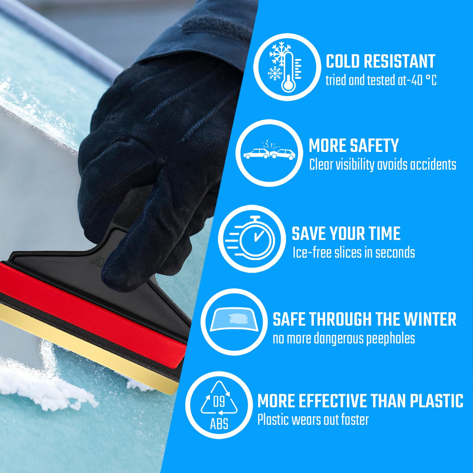 Premium 14.5 Inch Car Ice Scraper with Brass Blade & Long Handle - Heavy Duty Snow Scraper for Windshield - Original Murska European Design (Black & Red) - Perfect for Winter Car Care & Frozen Windshield Removal