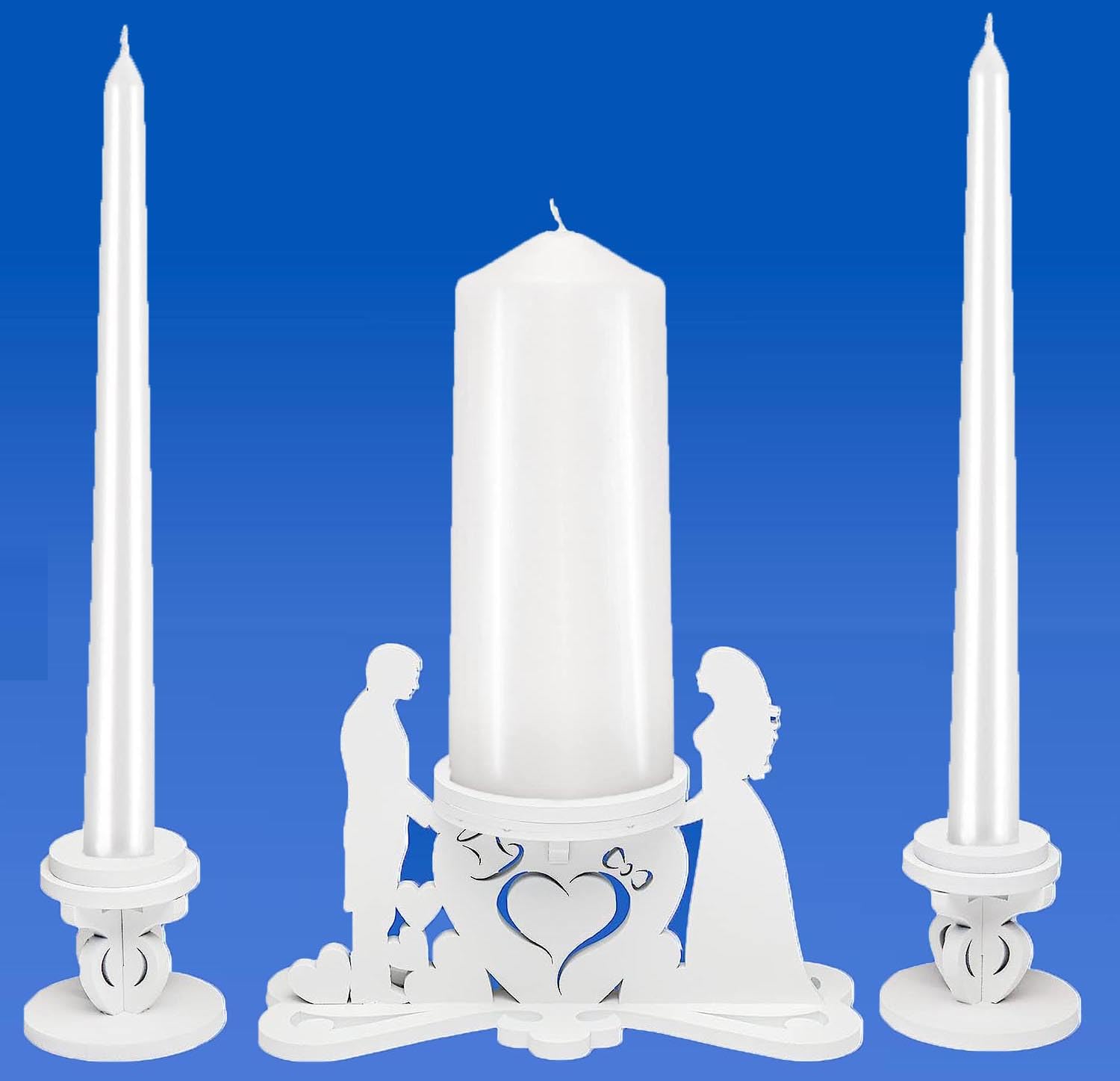 Unity Candle Holder Set for Wedding Ceremony - Bride and Groom Table Candles (3-Piece) - Elegant Wedding Candle Set for Vows, Receptions & Romantic Decor