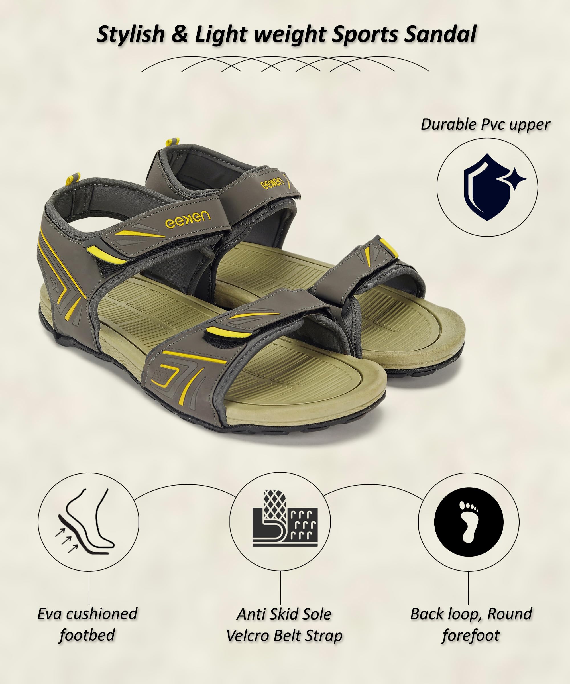PARAGON Eeken KESDGO4510 Men's Stylish Comfortable Sandals - Breathable Outdoor Walking Shoes with Cushioned Soles for Beach, Travel & Daily Wear | Casual & Formal Slip-On Sandals for Men