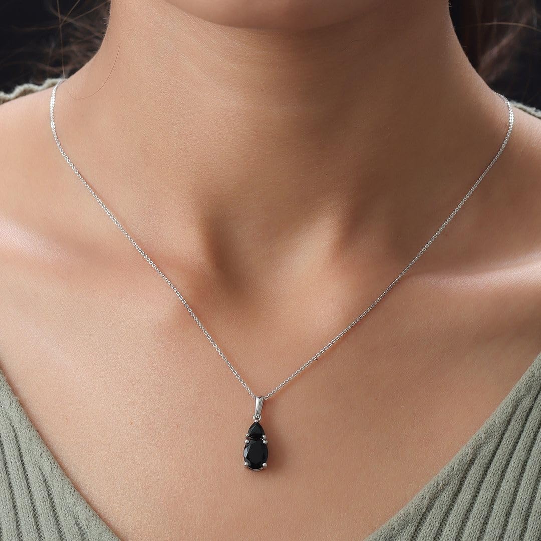 Shop LC Platinum Plated 925 Sterling Silver Black Spinel Necklace for Women - 20 Inch Elegant Promise Pendant, Perfect Birthday Gift for Her | Ideal for Parties, Weddings & Special Occasions