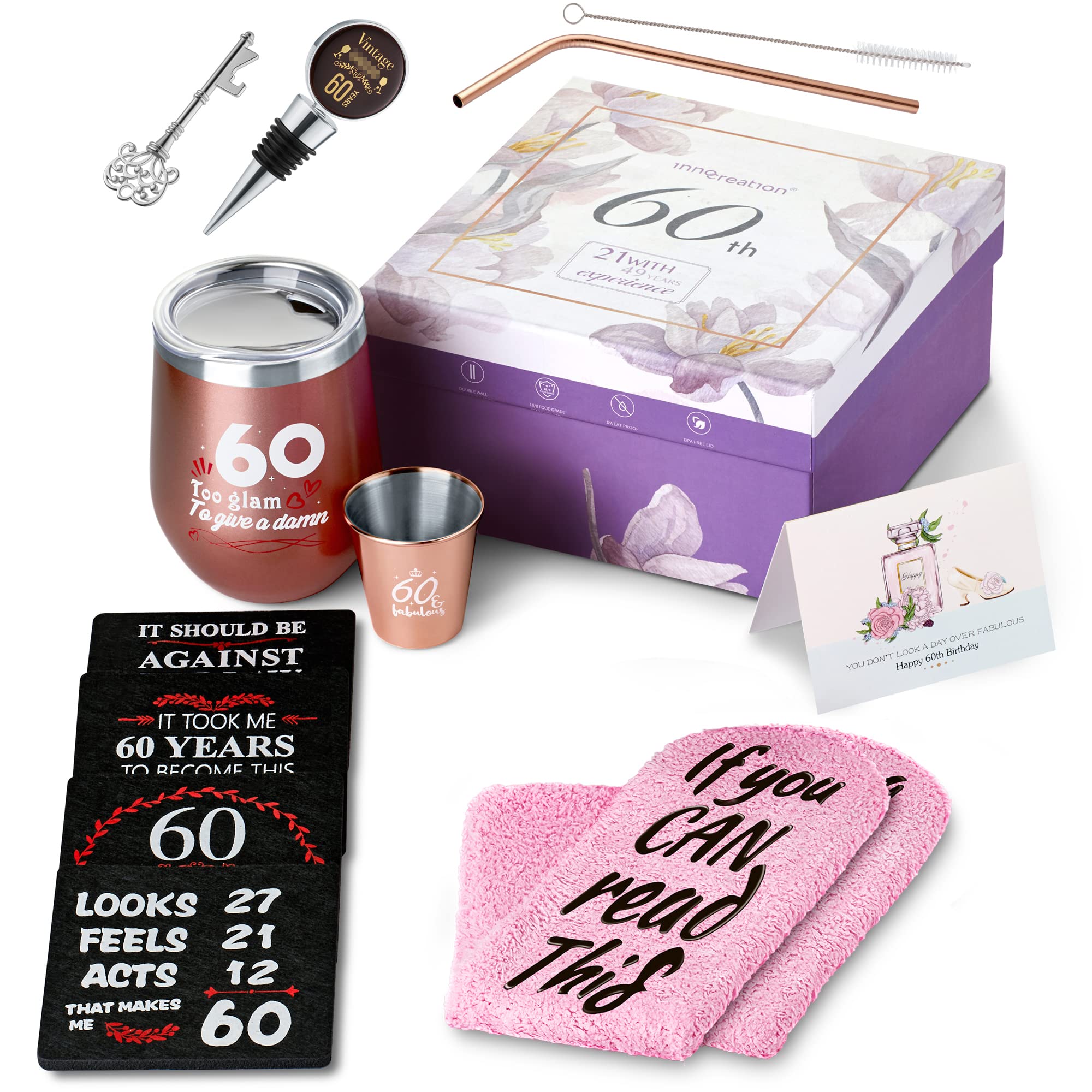 Funny 60th Birthday Wine Gift Set for Women - Perfect 60 Year Old Gifts for Her, Mom, Grandma, Wife, Sister, Aunt & Coworker | Great for Birthday Parties, Retirement Celebrations & Milestone Gifts