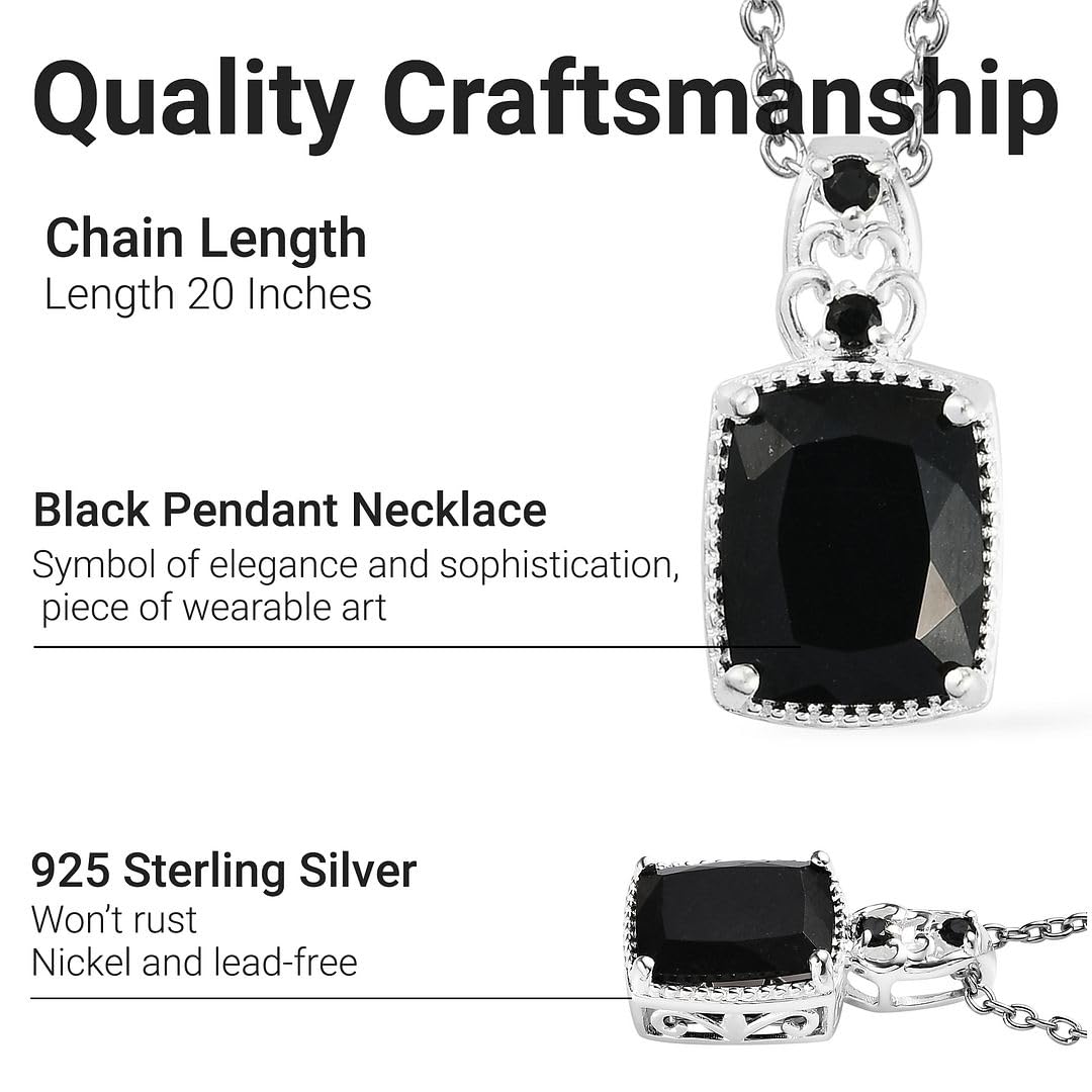 Shop LC Black Spinel Necklace for Women - 925 Sterling Silver Platinum Plated 20
