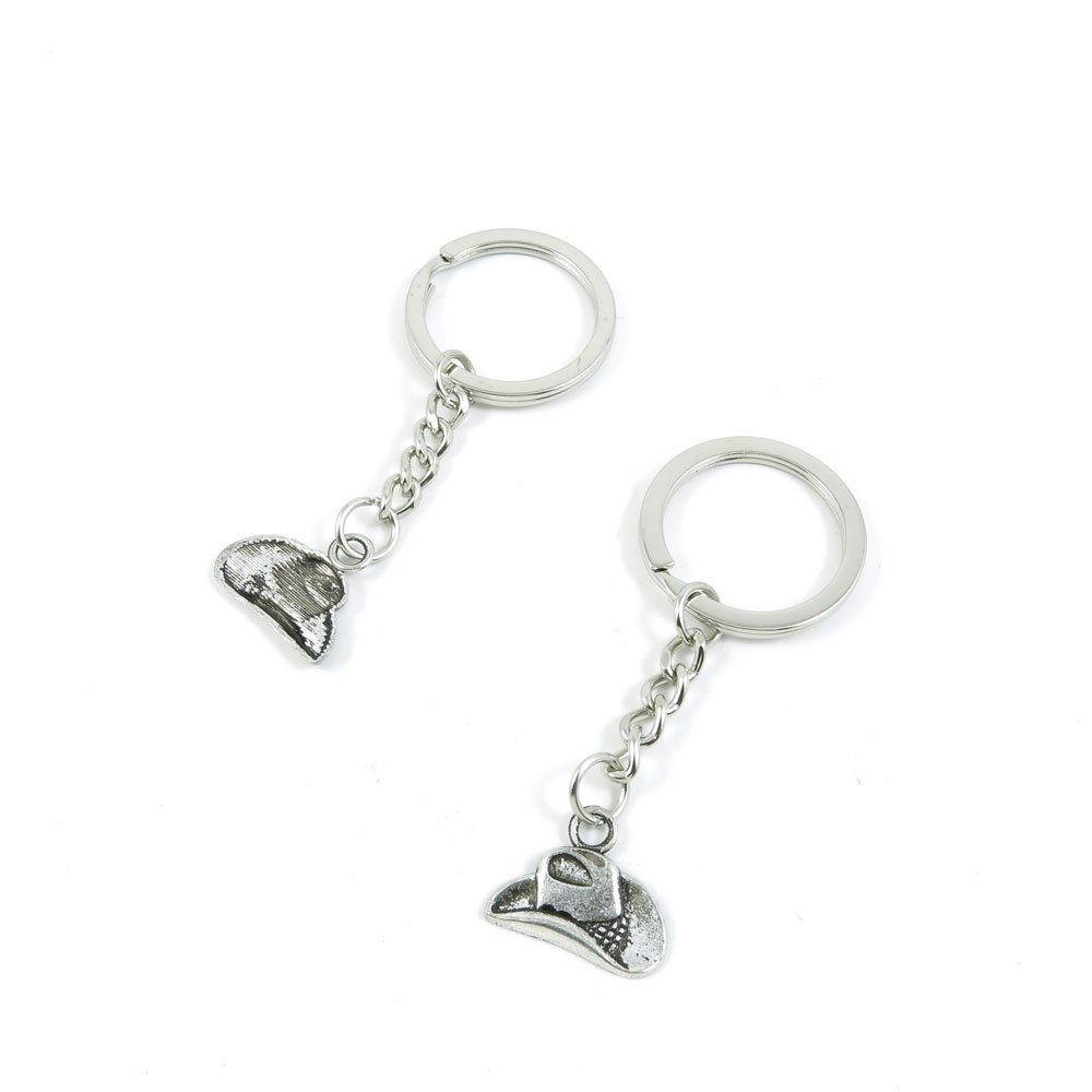 Vintage Silver Tone Keychain Door Car Key Ring Tags - Bulk Wholesale Keychain Supplies for Home, Office & Travel Organization (Cowboy Hat Design)