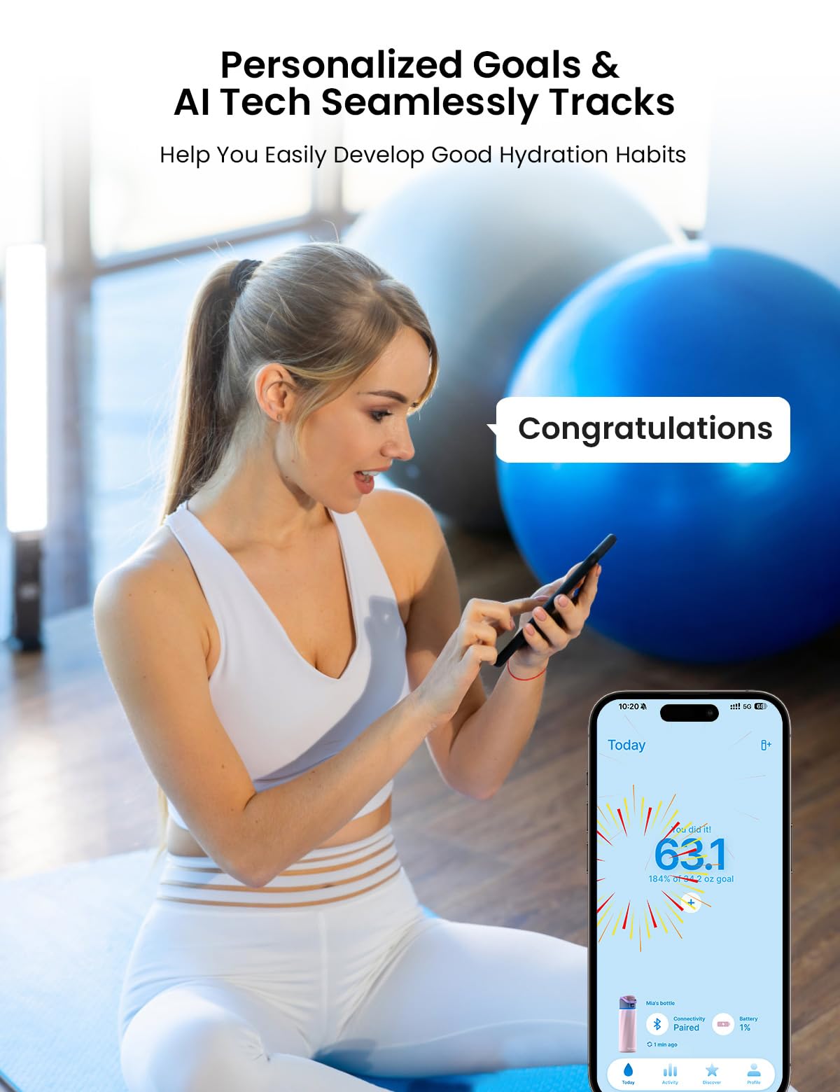 Smart Water Bottle with Drink Reminder - 24oz BPA-Free Vacuum Insulated, Perfect for Gym & Office