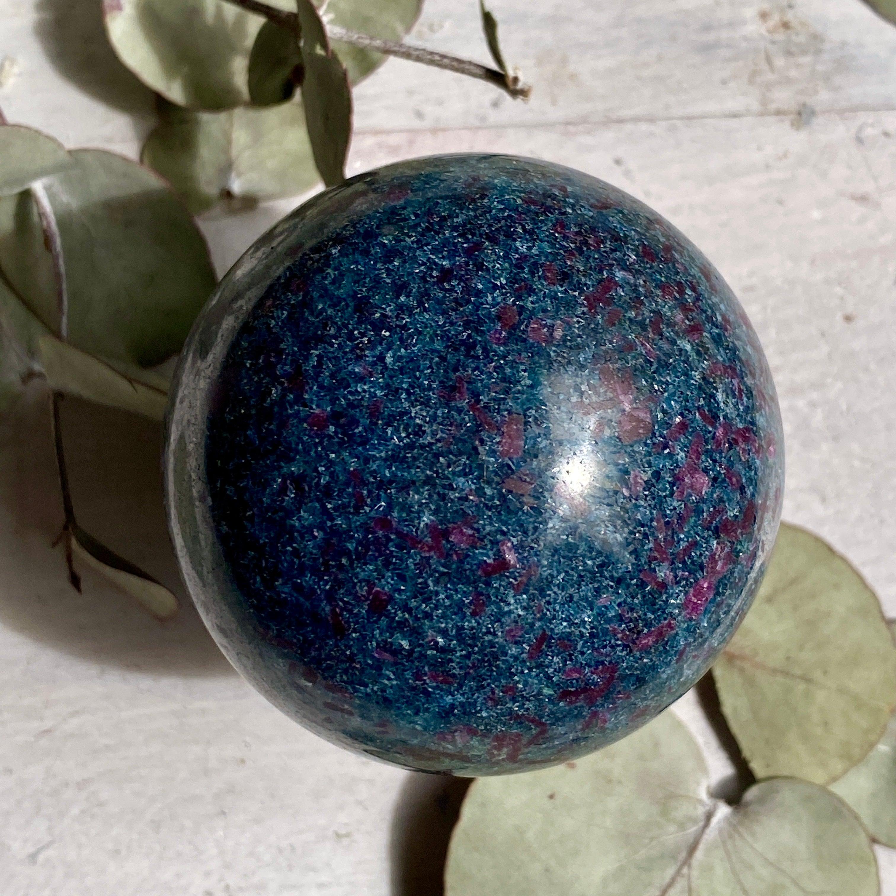 Natural Ruby in Kyanite Sphere - Healing Crystal Ball for Meditation, Reiki & Home Decor (RKS-01) | Perfect for Spiritual Healing, Energy Work & Gift Giving