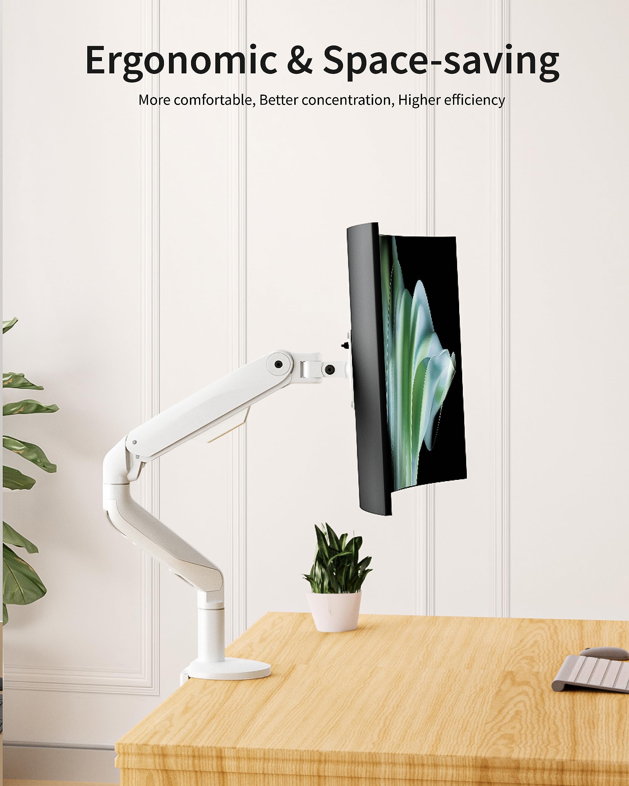 Ergonomic Single Monitor Arm for 17-40 Inch Flat/Curved Screens up to 33.1 lbs - Heavy Duty VESA Mount Desk Stand with Full Motion Adjustability (White) - Perfect for Home Office, Gaming Setup & Workspace Ergonomics
