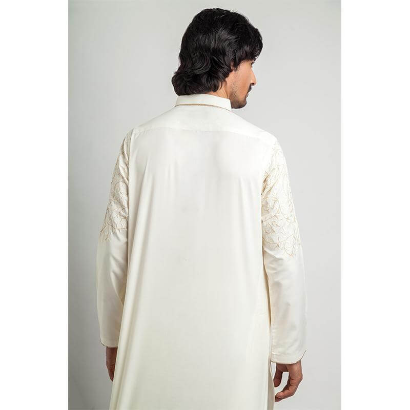 Elegant Cream Jaal Embroidered Shalwar Kameez - Pakistani Traditional Outfit for Women - Perfect for Weddings, Festivals & Special Occasions