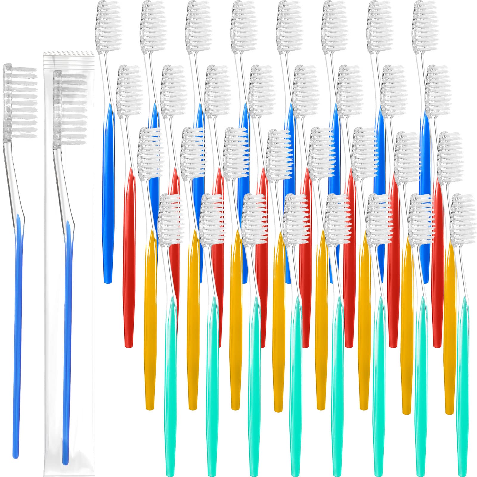 Disposable Toothbrushes 100 Pack - Individually Wrapped Travel Toothbrushes with Medium Soft Bristles for Adults & Kids | Portable Dental Care Essentials for Camping, Hotels, Airplanes & Emergency Kits (4 Colors)